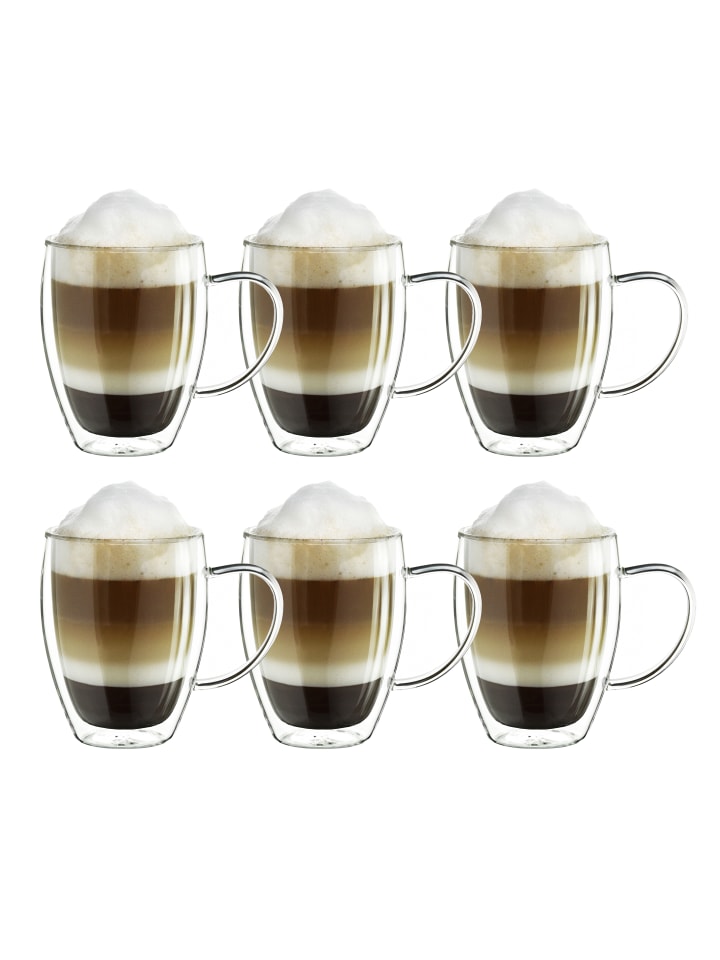 Creano 6er Set doppelwandige Thermobecher mit Henkel 400ml h-hoch Glas günstig kaufen onesize