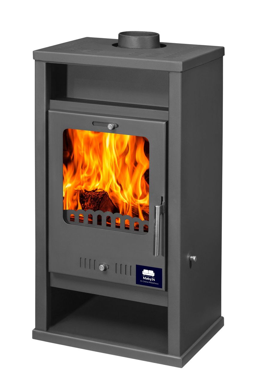 Moeby24 Kaminofen Assos Anthrazit 130mm Rauchrohr 7,78 KW BimSchV 1-2 EEK A