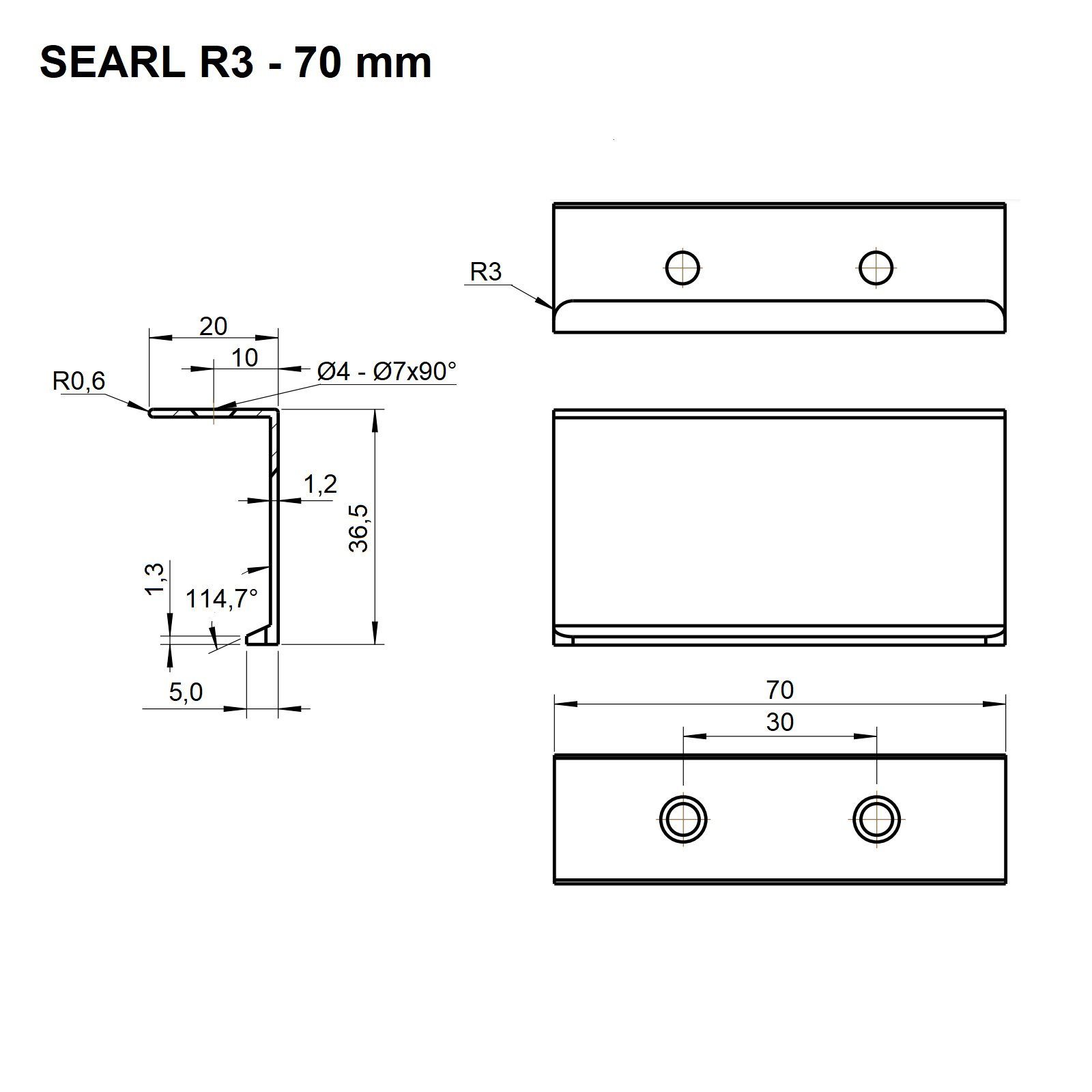 SO-TECH® Möbelgriff SEARL schwarz eloxiert gebürstet, Aluminium (1-St), Länge 70 mm