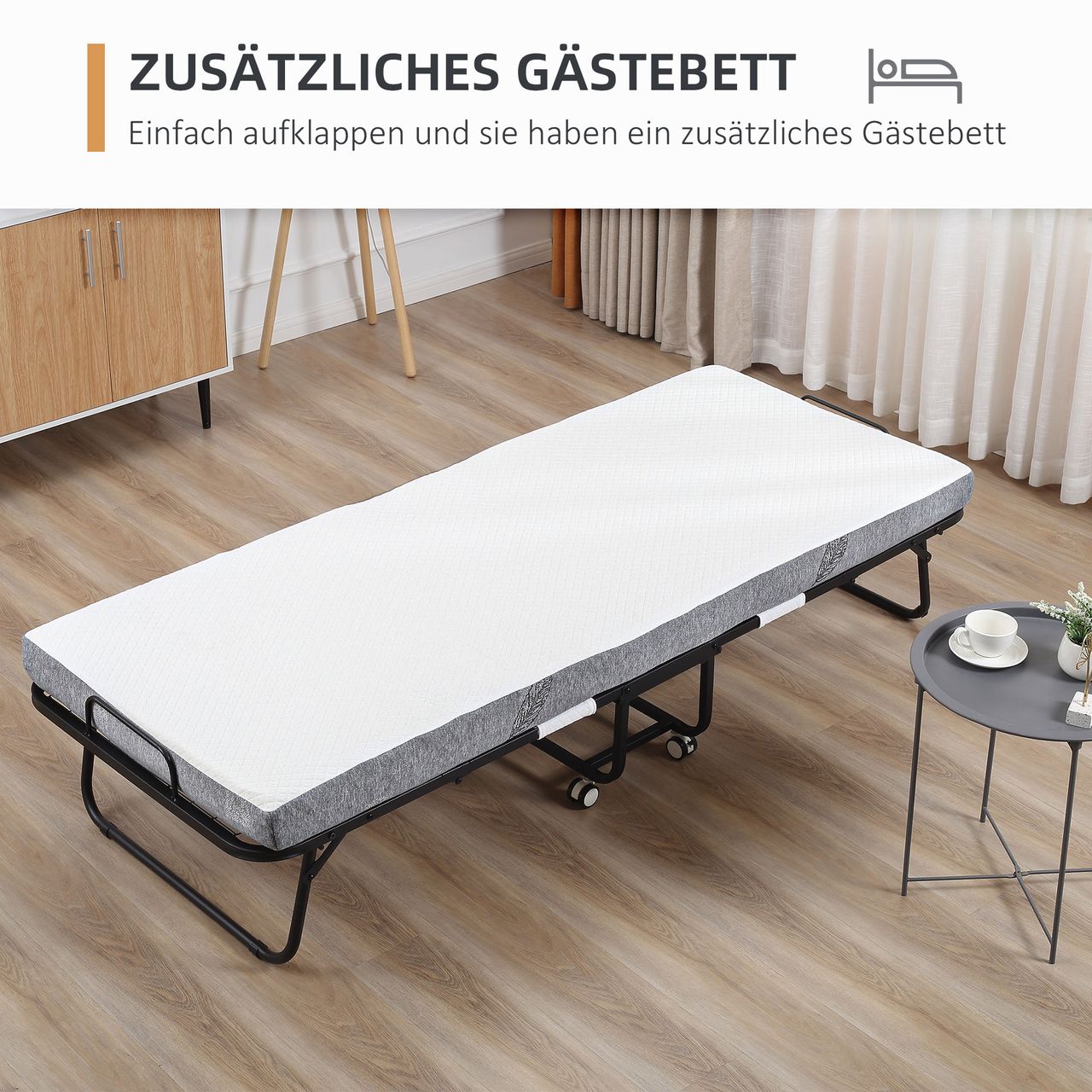 HOMCOM Gästebett 2-in-1 Klappbett mit Rollen klappbar Stahl Schaumstoff