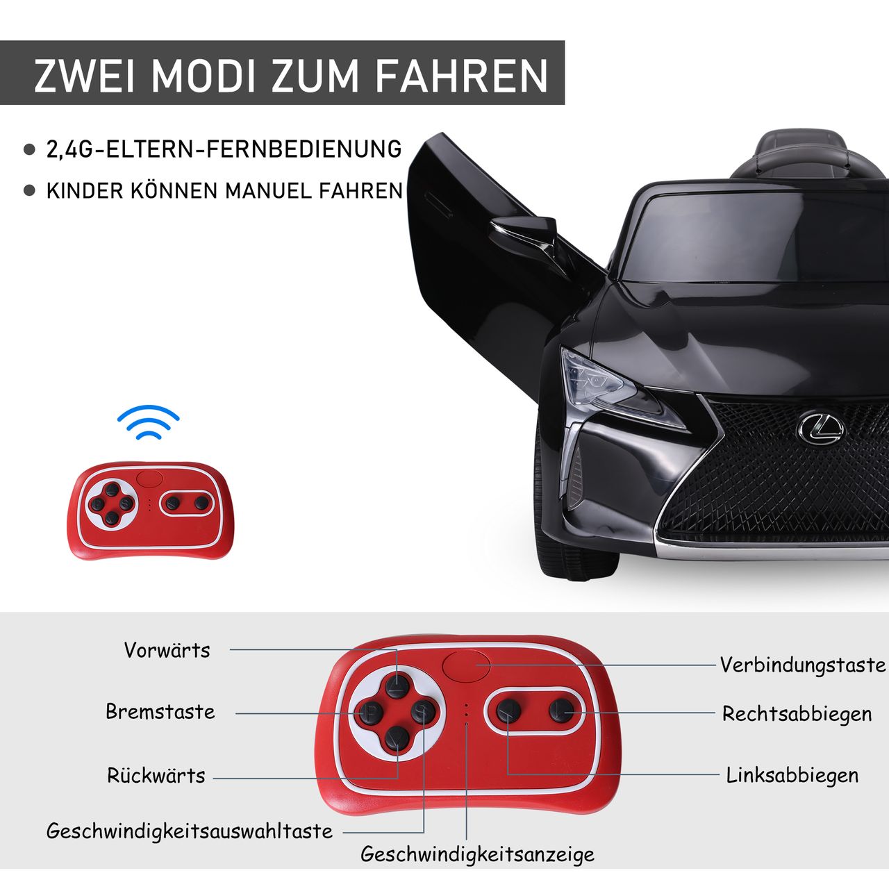 HOMCOM Kinderauto von Lexus Kinderfahrzeug Elektroauto mit MP3 Musik Schwarz