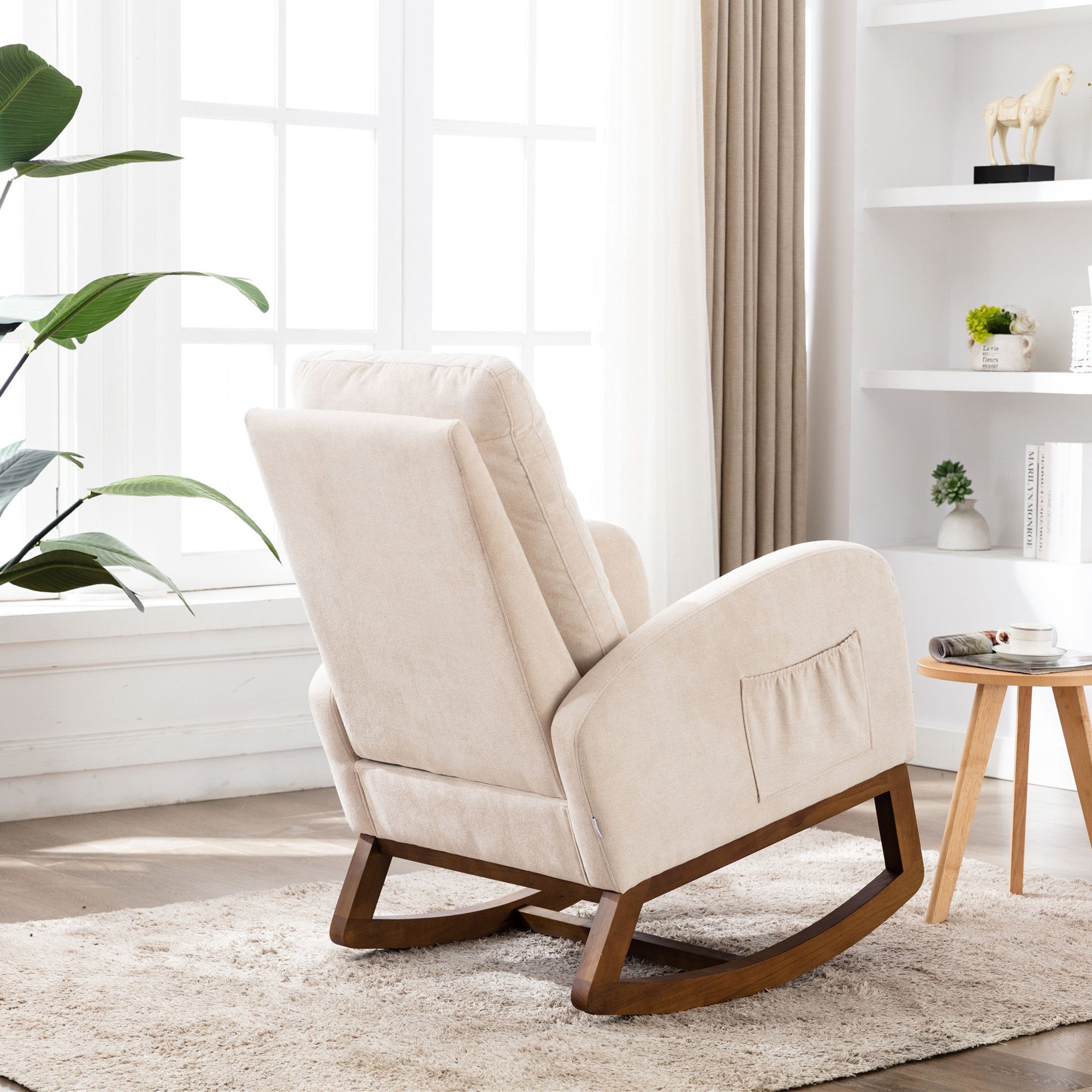 Celya Schaukelstuhl Relaxstuhl Sessel Schaukelsessel Schwingsessel, Samt Stahl Massivholz, Polstersessel für Wohnzimmer