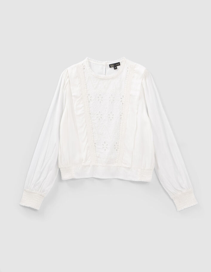 Blouse blanc cassé à plastron dentelle fille