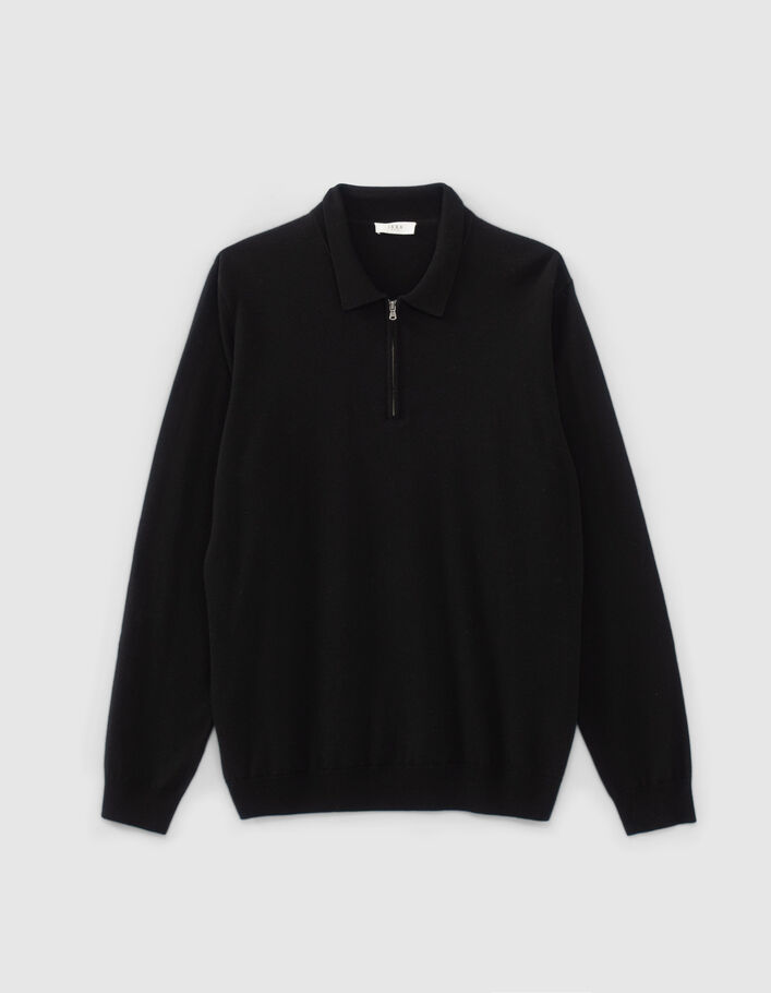 Polo noir bi-matière Interlock au dos Homme