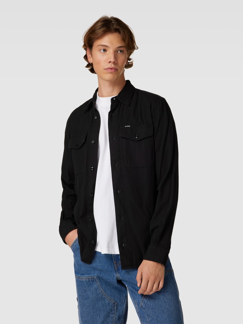 Slim Fit Freizeithemd mit Kentkragen Modell 'Marine' in schwarz