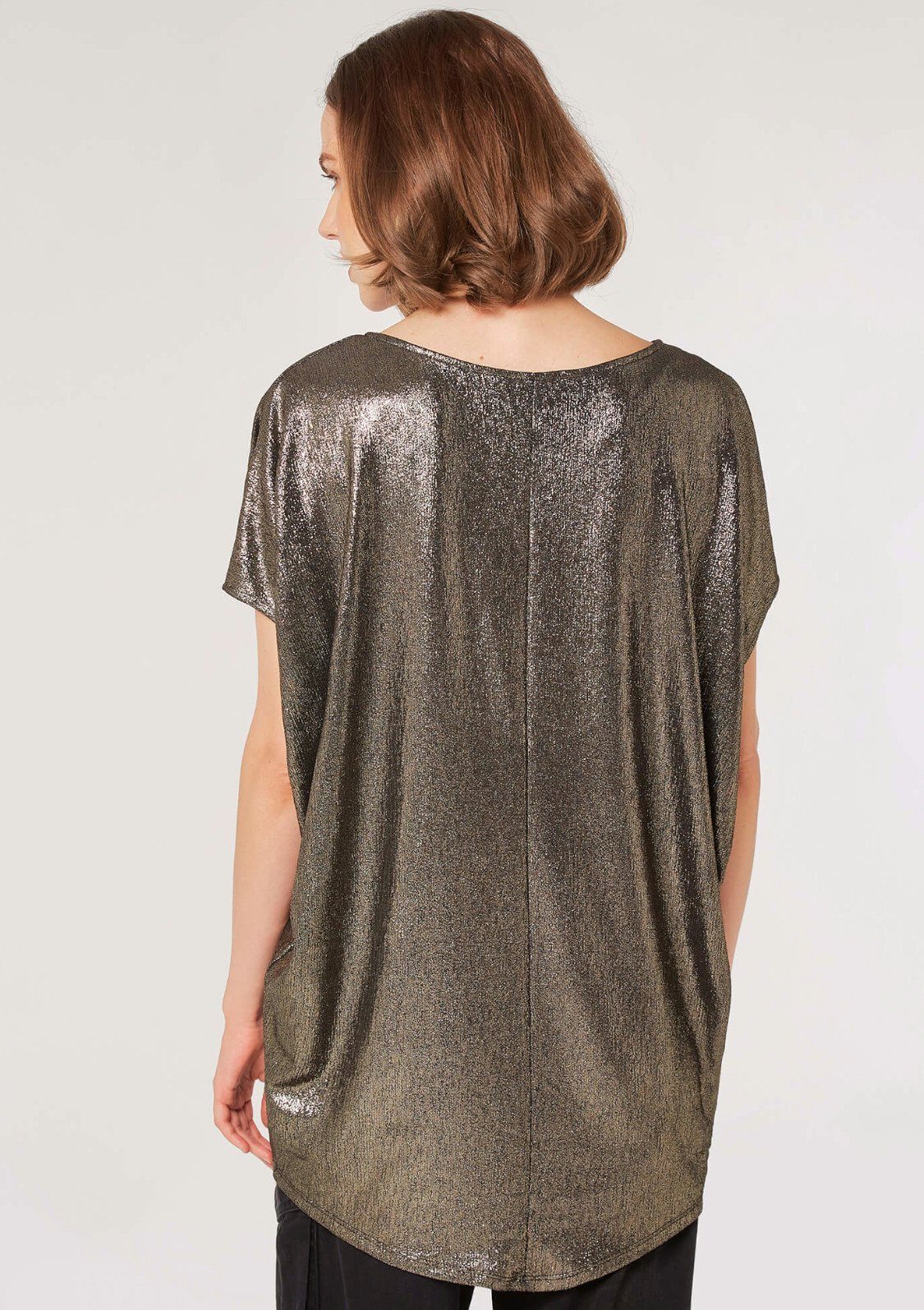 Apricot Shirttop Solid Sparkle Cocoon Top (1-tlg) im Metallic-Look