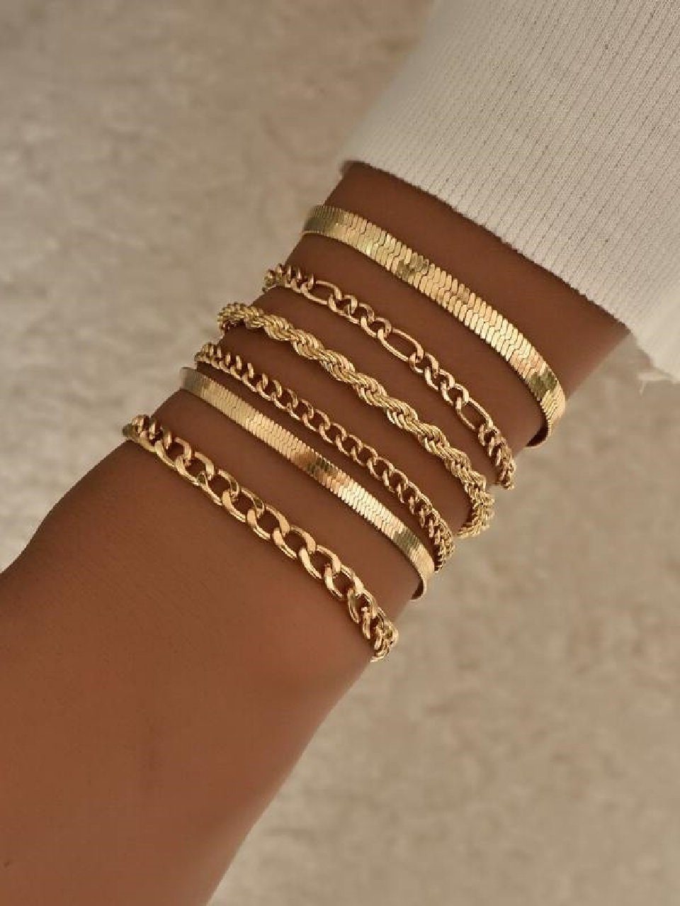 ENGELSINN Ketten und Armband Set Edelstahl Armketten Set Gold Damen Frauen Sommer inkl. Geschenkbox (6-tlg), Sommerschmuck Bestseller Kettenarmband Angebot Sale