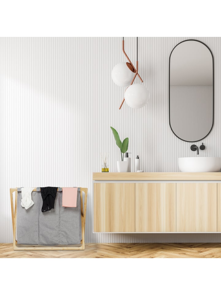 relaxdays Wäschesortierer in Grau/Natur - 3x 28 l günstig kaufen onesize