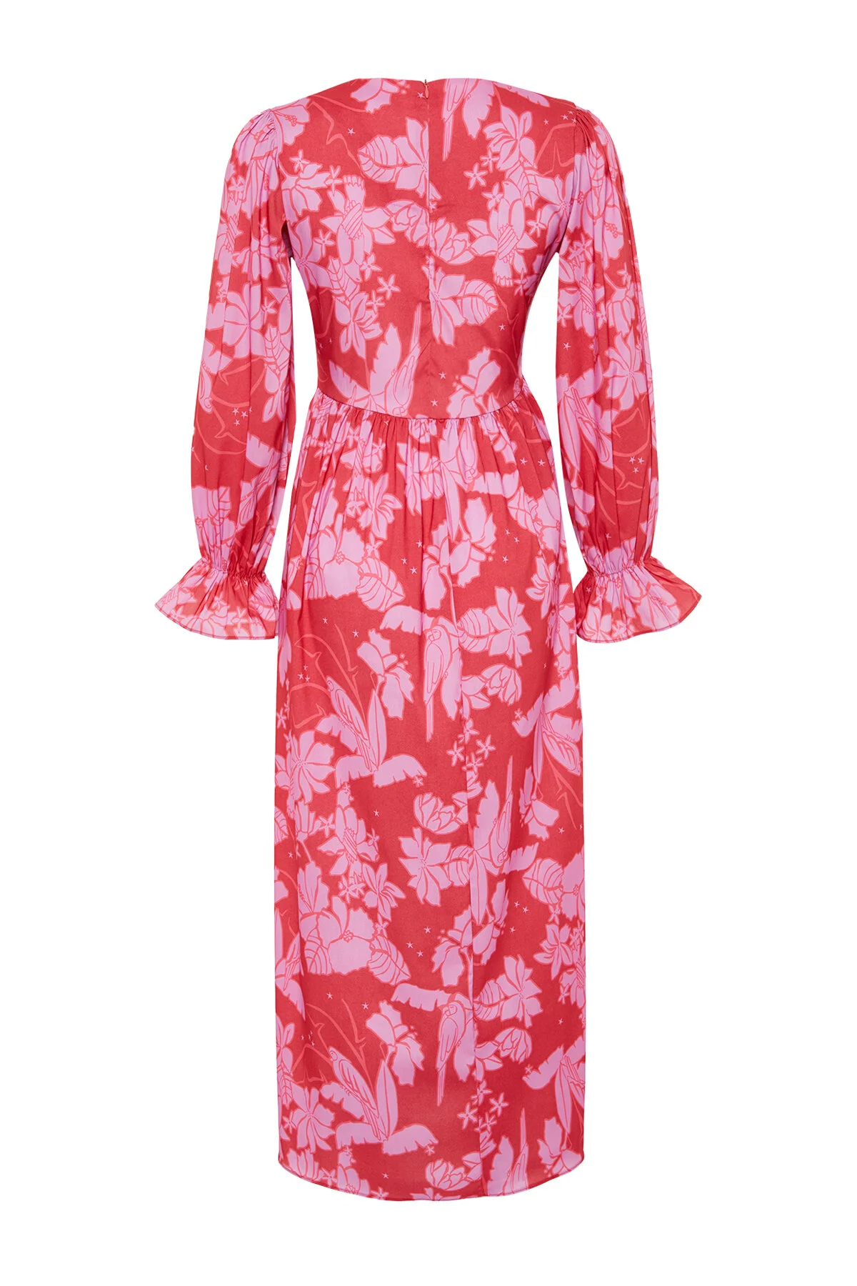Trendyol Modest  Rotes, mit Blumenmuster bedrucktes Gimped-Webkleid in Übergröße TCTSS24EB00109