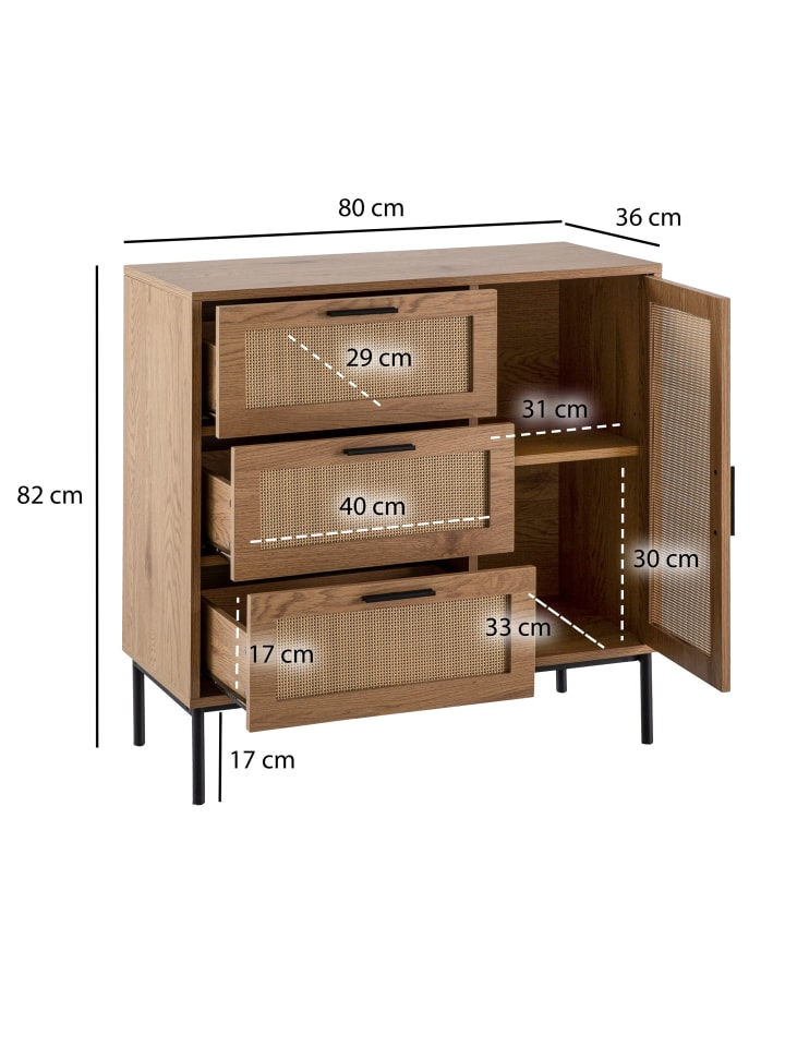 KADIMA DESIGN Kommode 80x82x36 cm Flurkommode Eiche-Dekor & Rattan, Sideboard mit günstig kaufen onesize