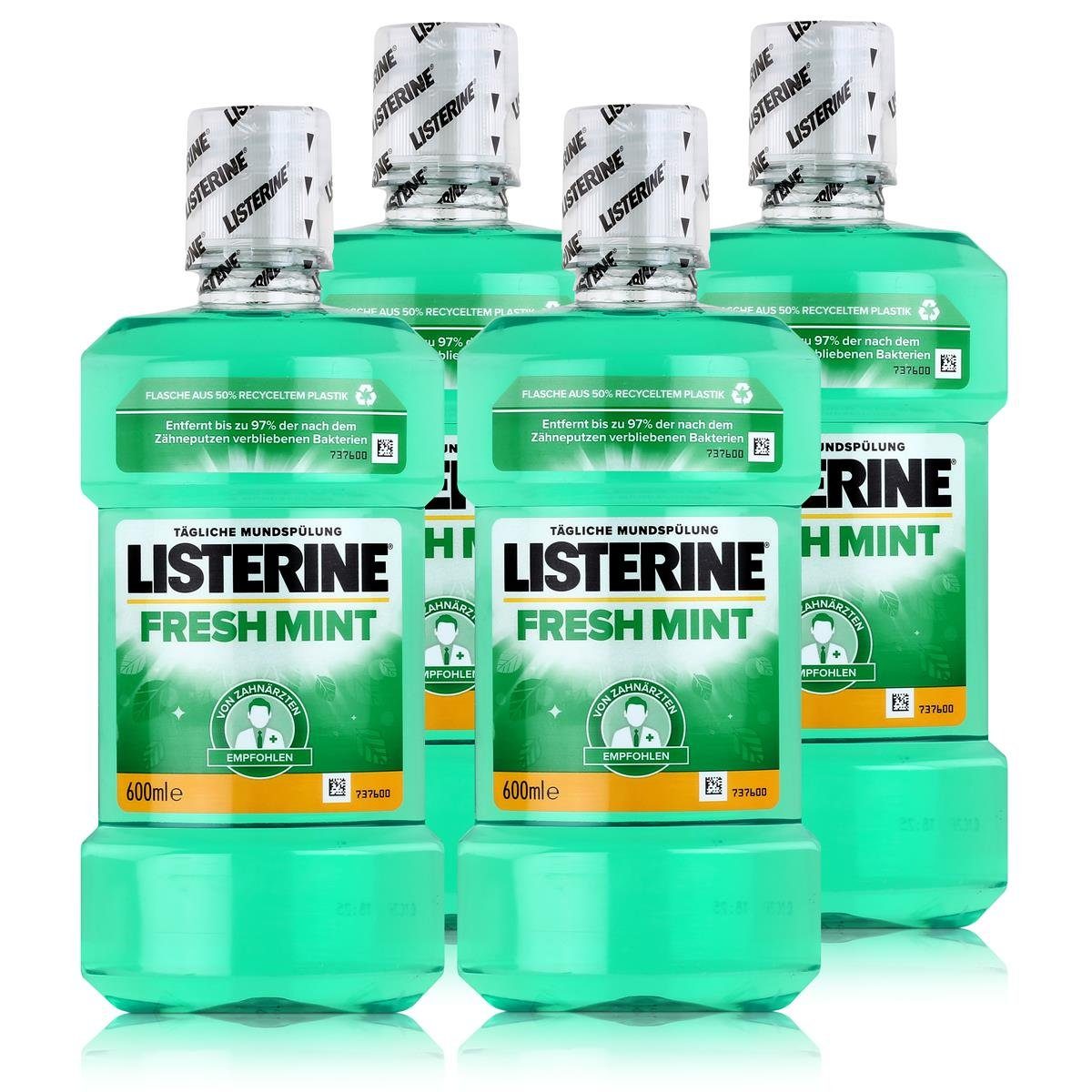 Listerine Mundspülung, Listerine Fresh Mint 600ml - Für die tägliche Mundspülung (4er Pack)