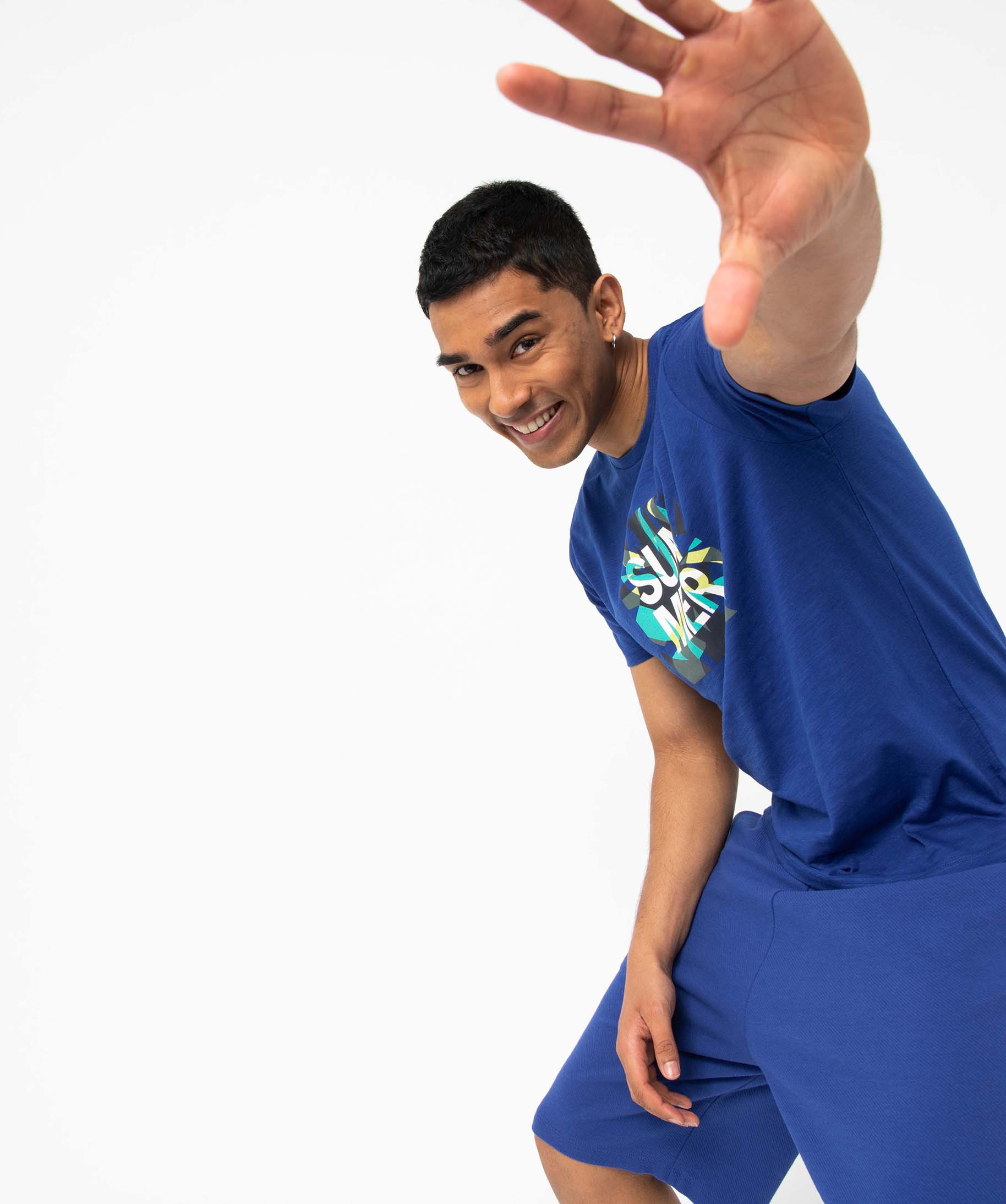 Tee-shirt homme à manches courtes à motif bleu | GEMO