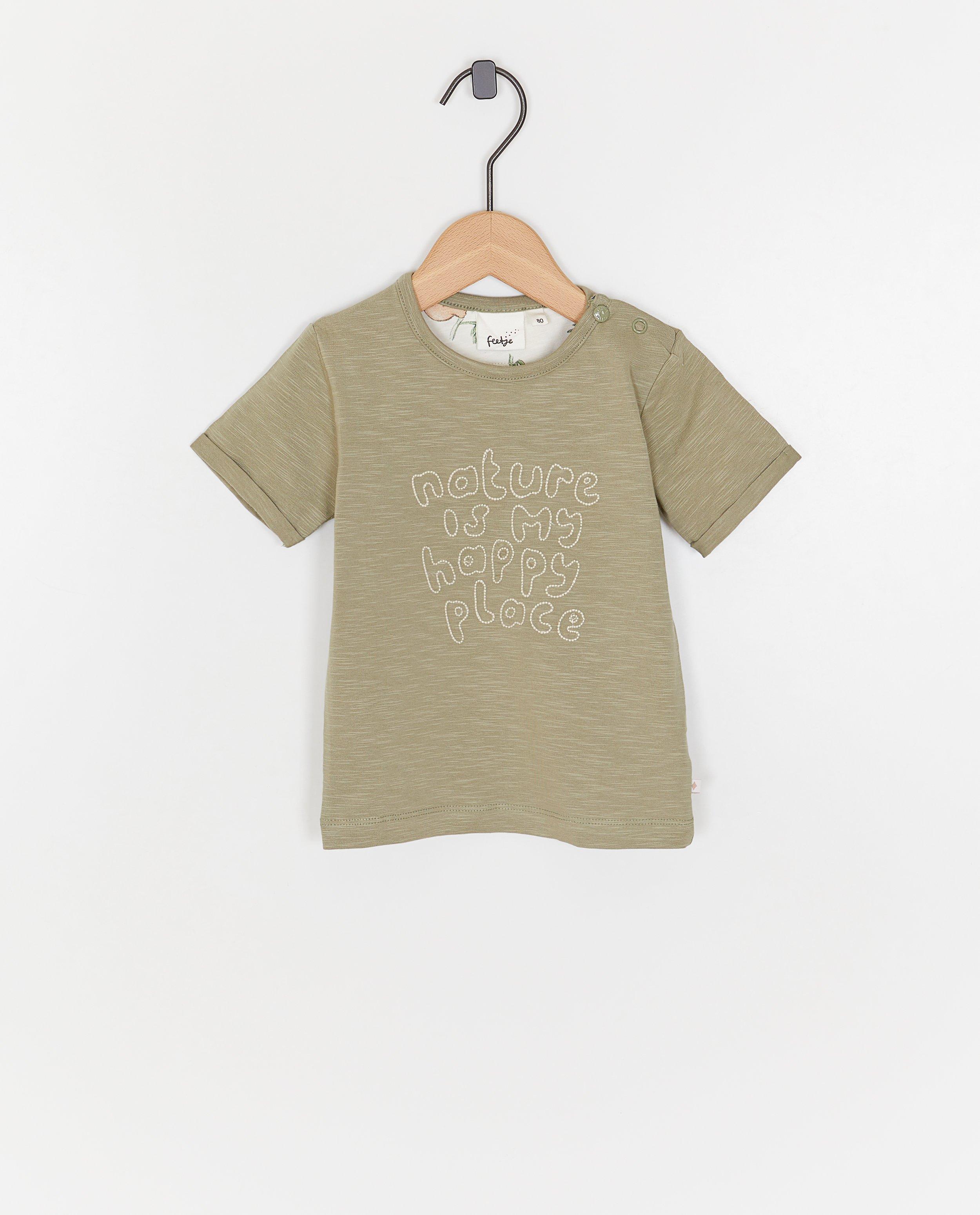 Feetje t-shirt med broderad khakifärgad text