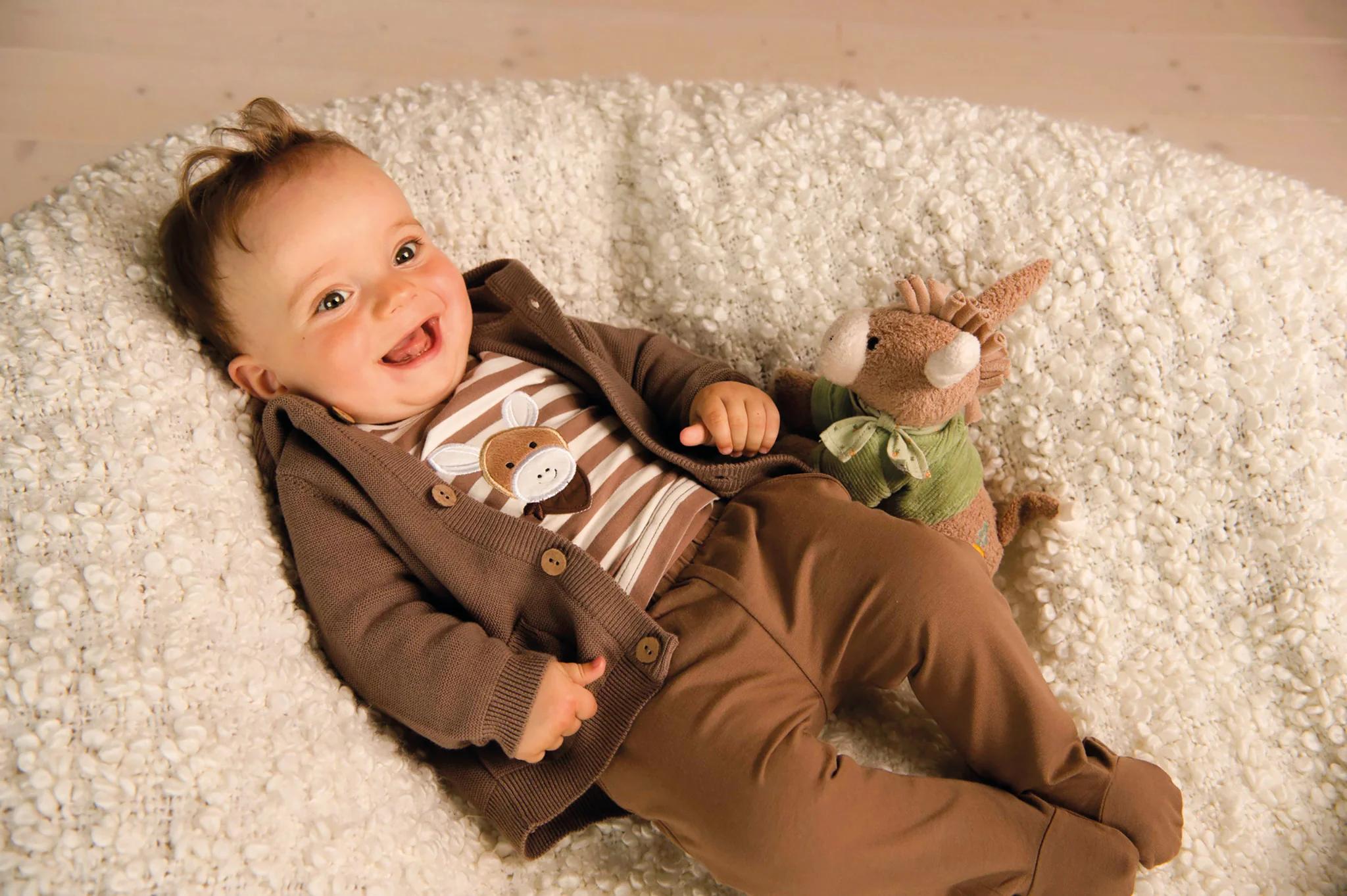 GOTS Baby-Strickjacke Esel Emmi Boy mit Knöpfen