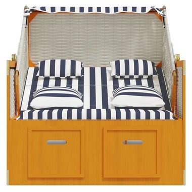 vidaXL Gartenliege Strandkorb mit Kissen Poly Rattan & Massivholz Weiß & Blau, 1 St.