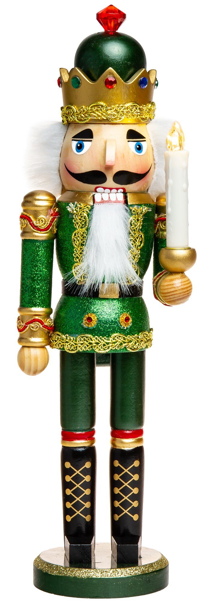 SIKORA Weihnachtsfigur NK-C XL Glitzer Deko Nussknacker aus Holz mit LED Kerze