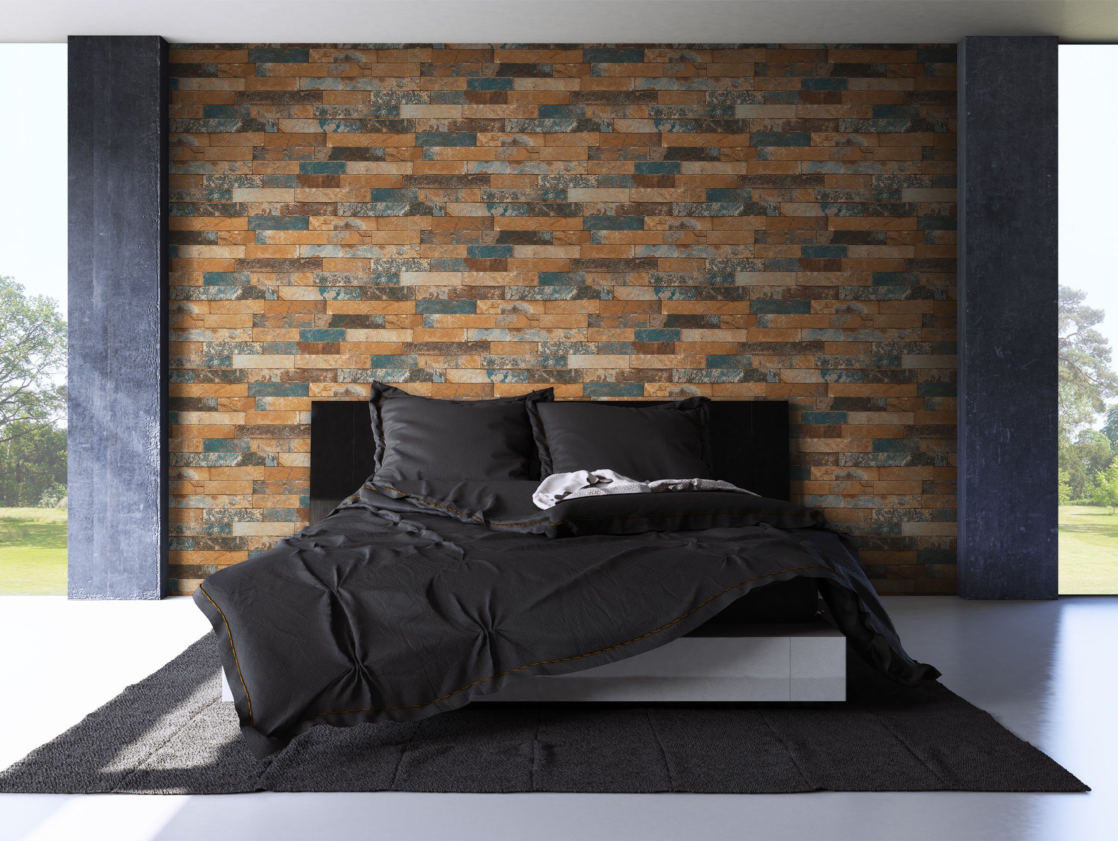 Newroom Vliestapete, Steintapete, Tapete, Braun, Steinoptik, Wohnzimmer, Ziegelstein, Backstein, Mauerwerk, Klinker, Tapete Steinoptik Wohnzimmer