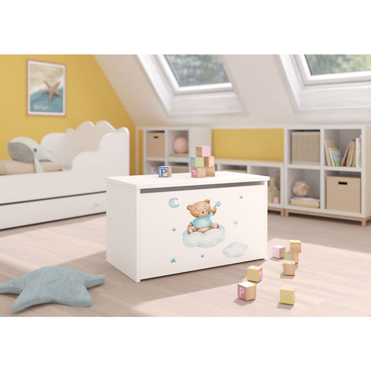Spielzeugtruhe Sitztruhe Daria 73cm Motiv wählbar mit 1 Klappe