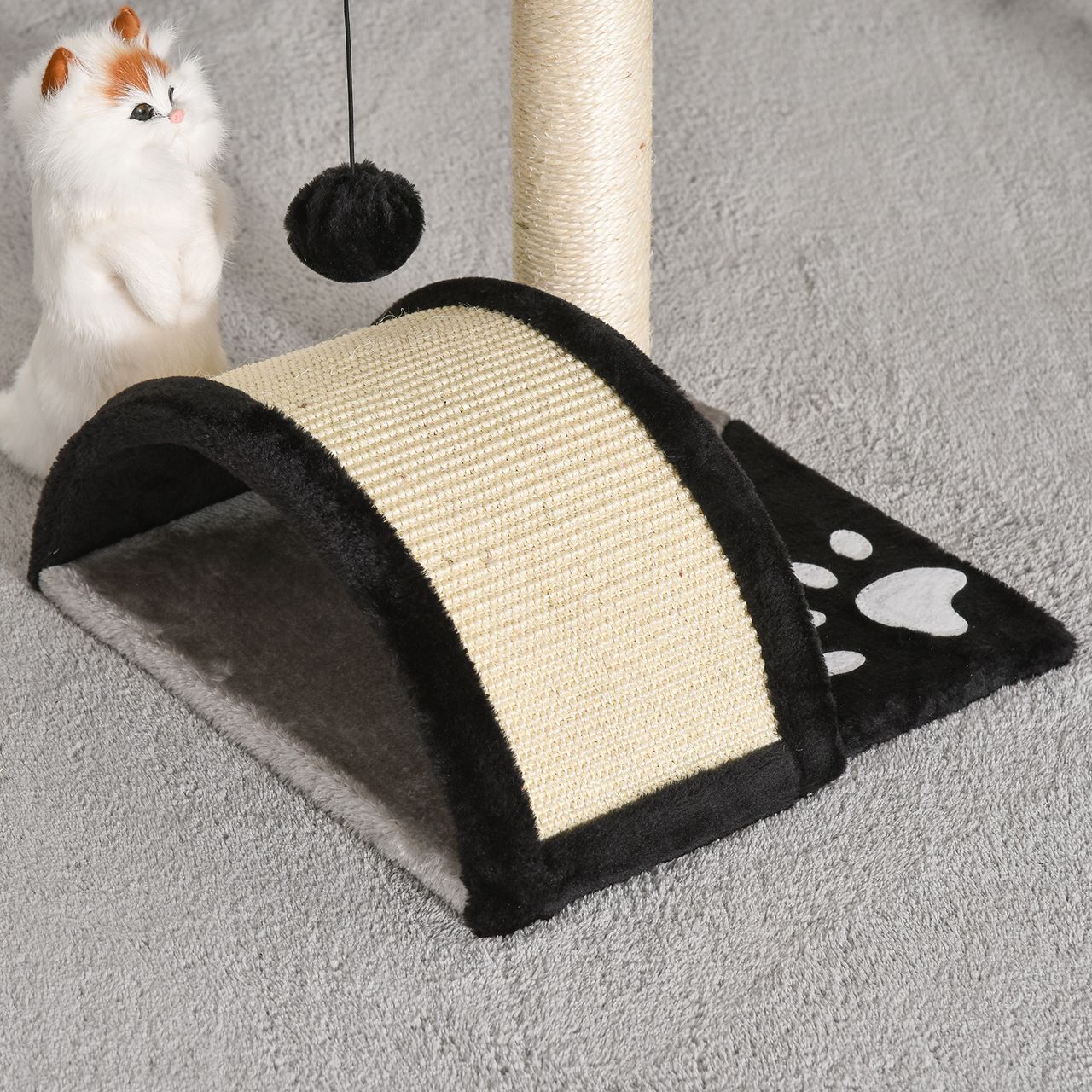 PawHut Kratzbaum Katzenbaum mit Spielbällen, Katzenkratzbaum, Sisalseil-Kratzstangen, Beige, 36 x 36 x 44 cm