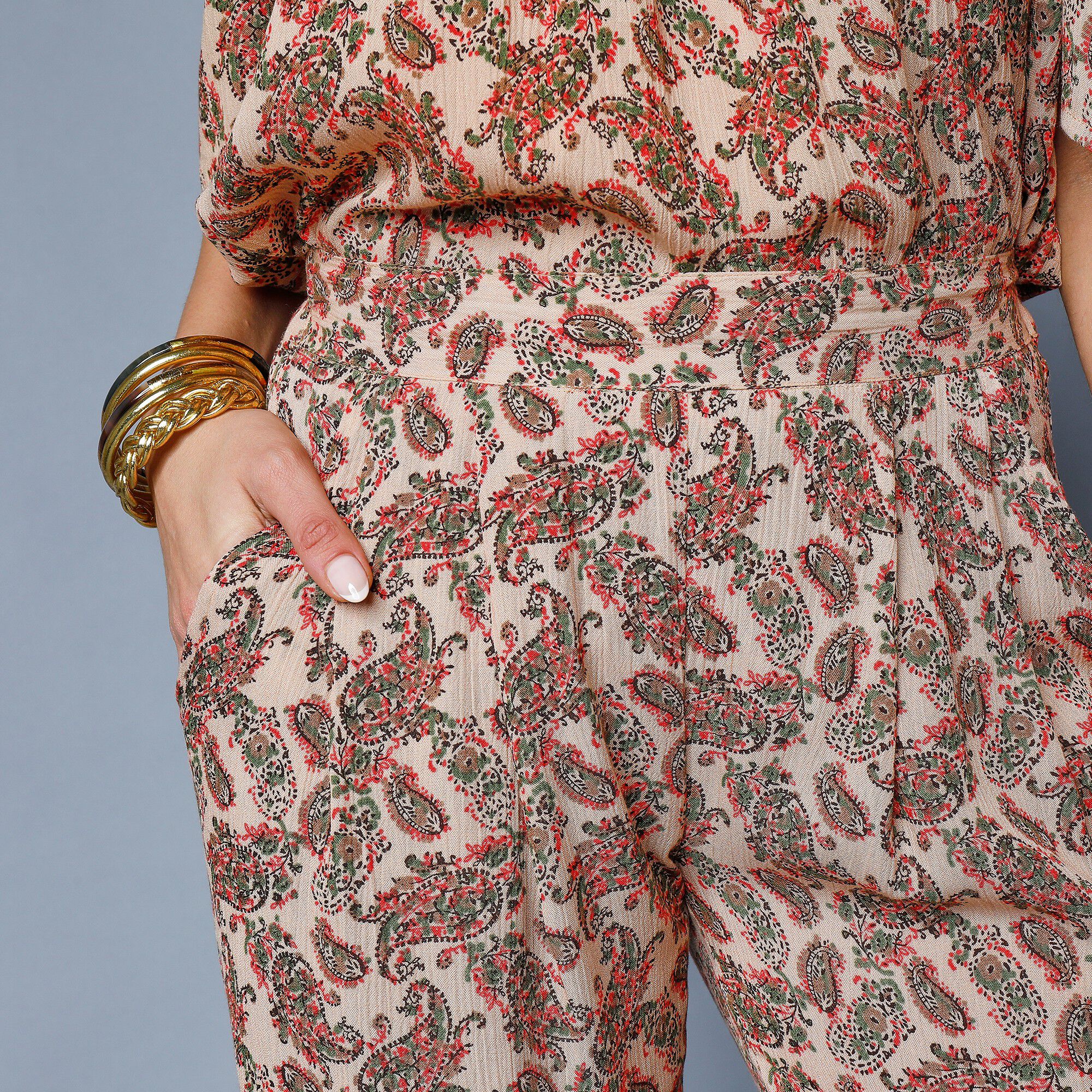 Pantalon droit crépon imprimé