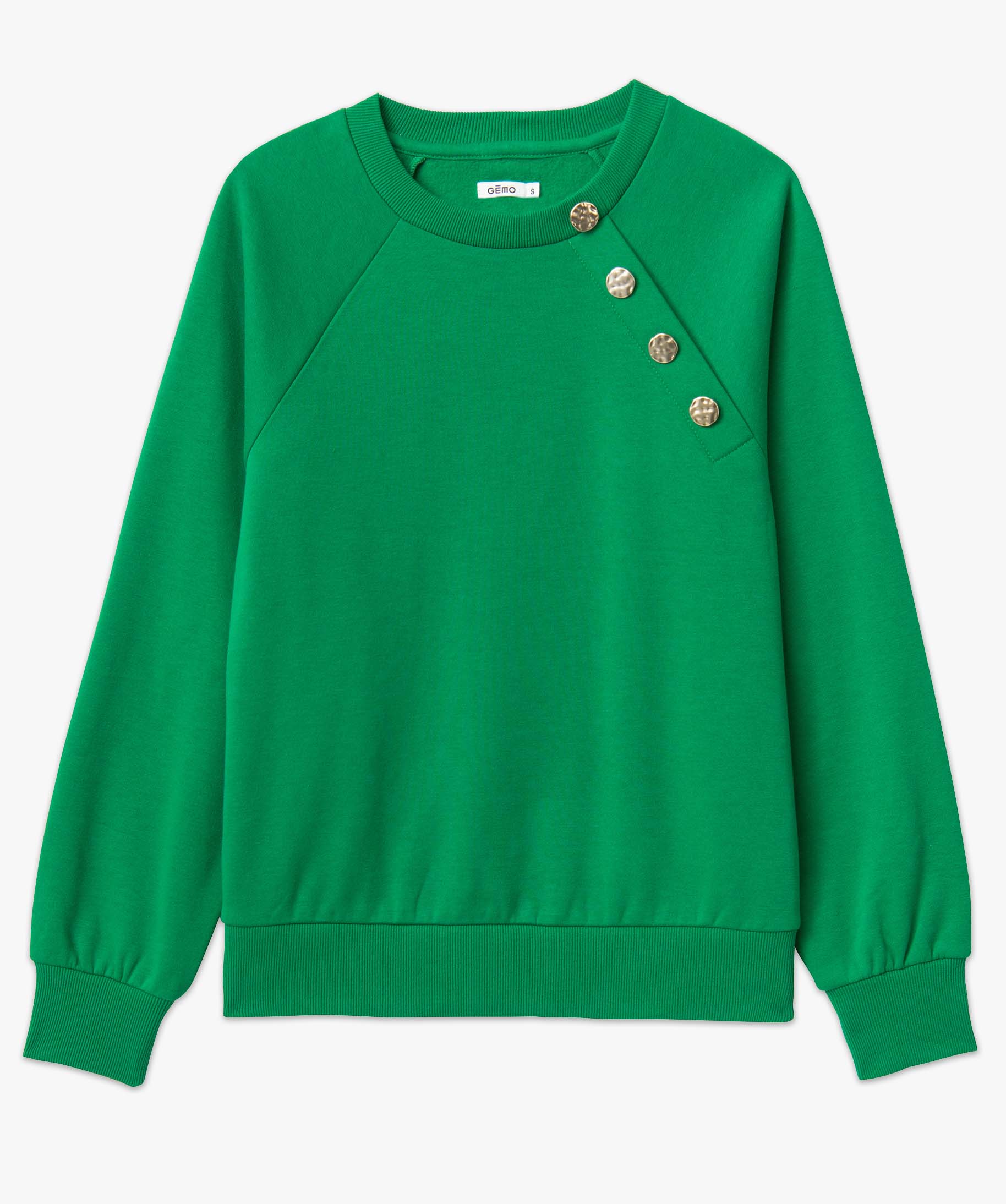Sweat femme avec manches raglan et boutons fantaisie vert | GEMO