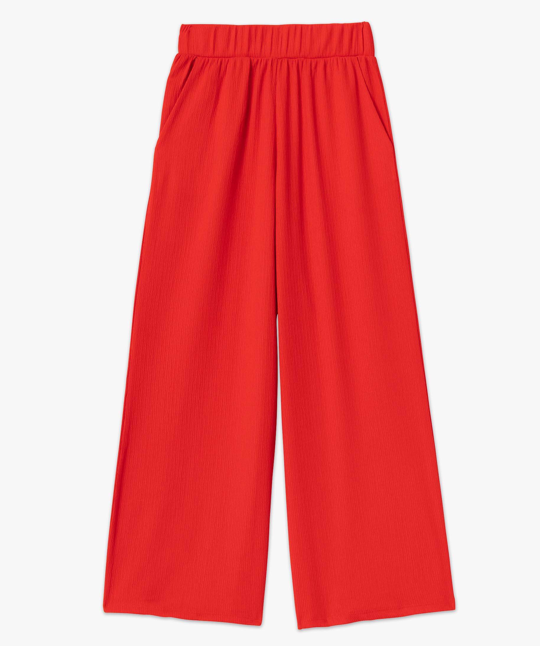 Pantacourt femme ample en maille texturée extensible rouge | GEMO