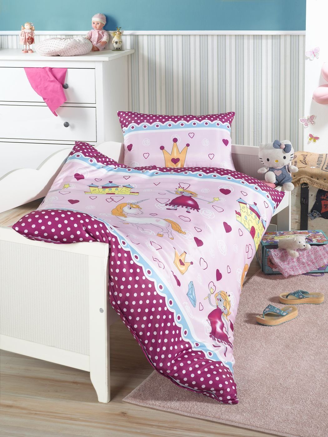 Babybettwäsche Bettwäsche 100 x 135 cm Einhorn Prinzessin Pink, Optidream, Microfaser, 2 teilig, baby bettwäsche set sale bettwäsche baby mikrofaser bettwäsche