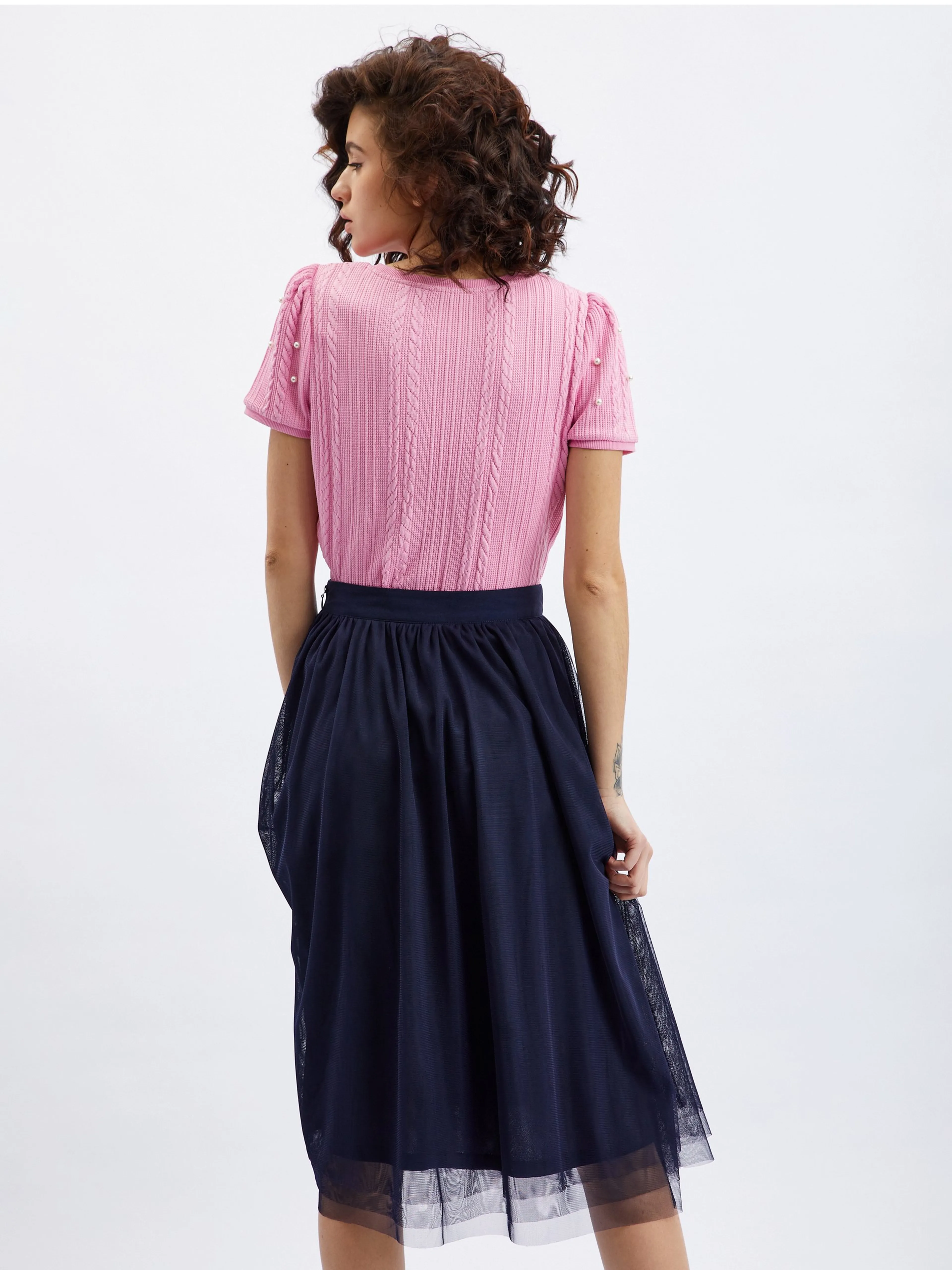 Rosa Damen-T-Shirt mit dekorativen Details ORSAY