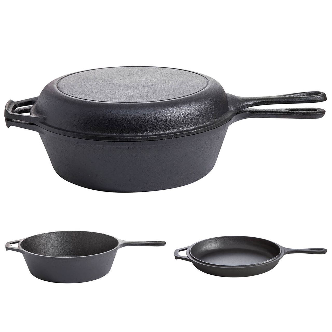 Allgrill 2in1 Gusseisen Topf-/Pfannenkombination mit Stiel und Topfdeckel