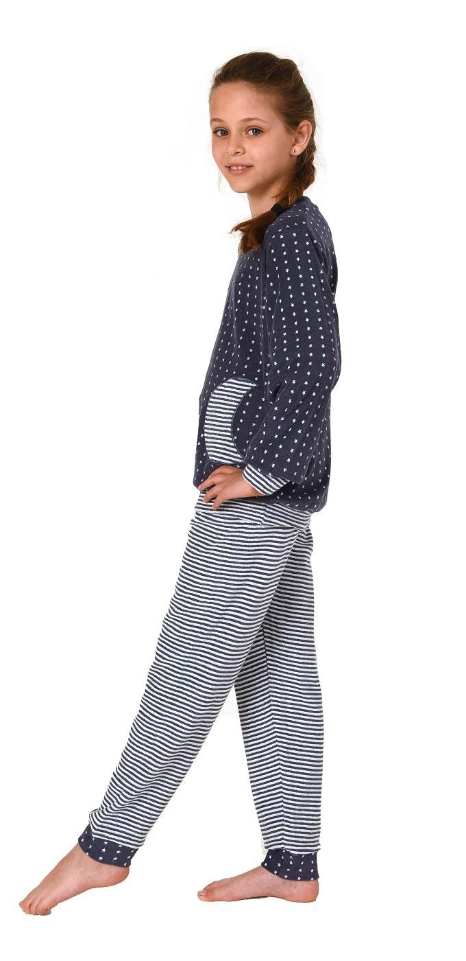Normann Pyjama Jungen Frottee Pyjama mit Bündchen, warmer Schlafanzug in Ringeloptik
