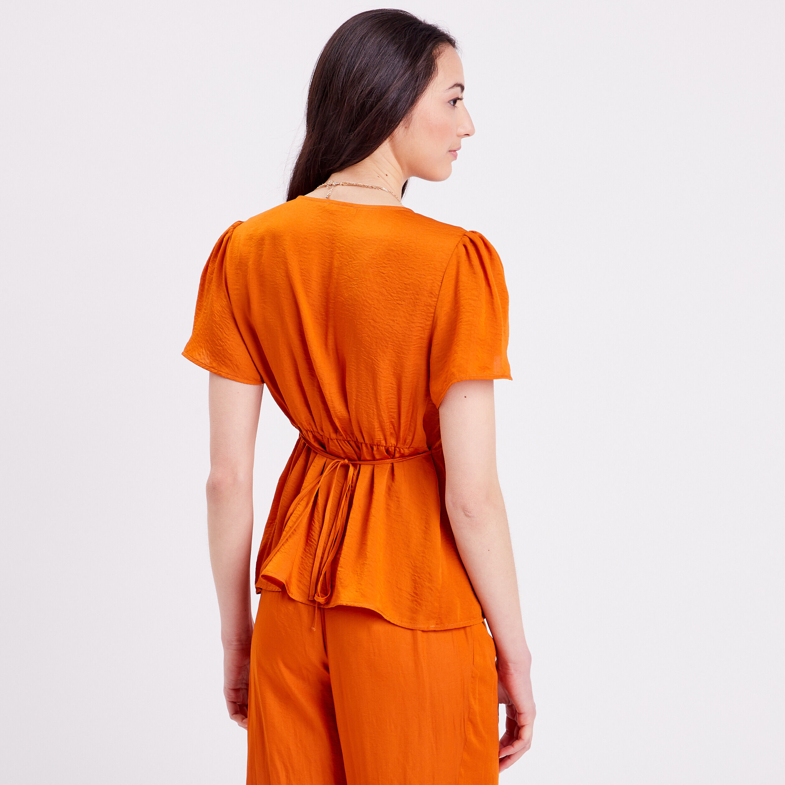Blouse manches courtes satin orange femme | Cache Cache