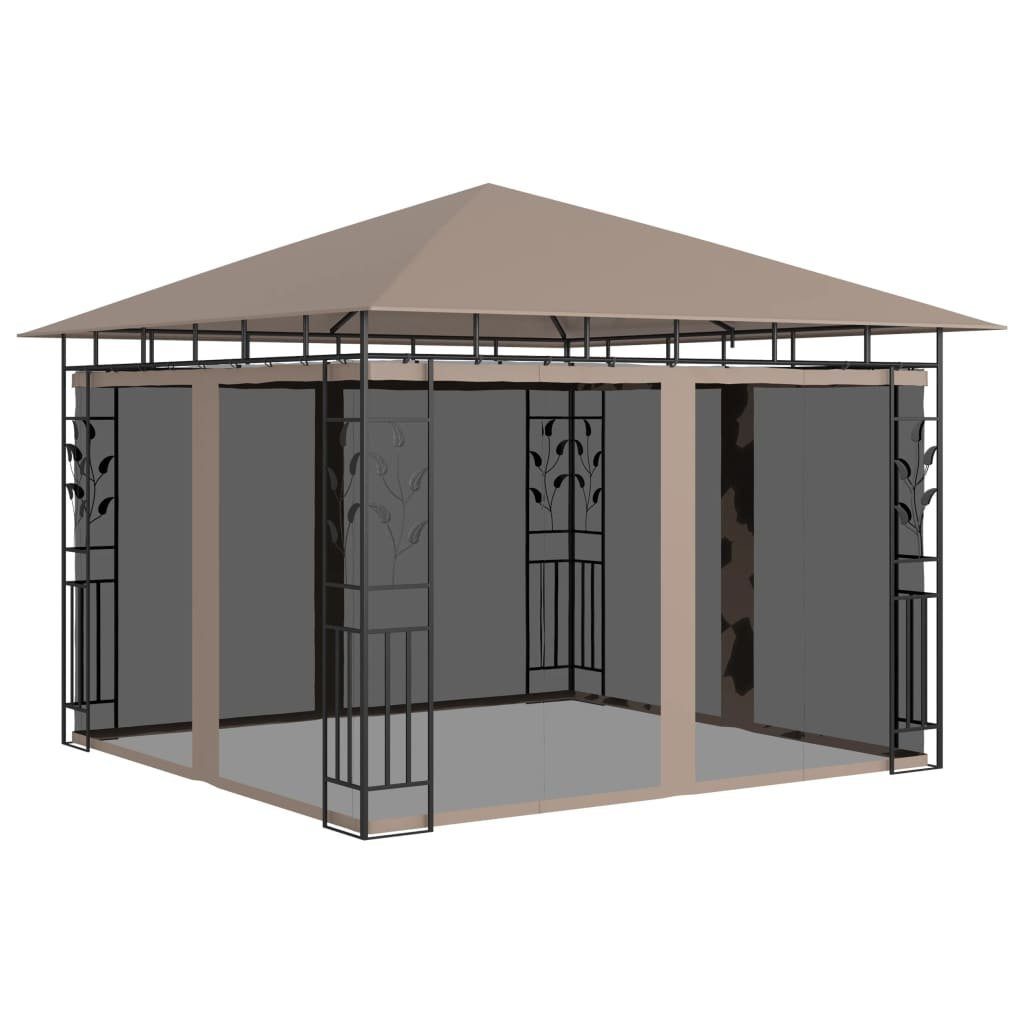 vidaXL Partyzelt Pavillon mit Moskitonetz & LED-Lichterkette 3x3x2,73 m Taupe