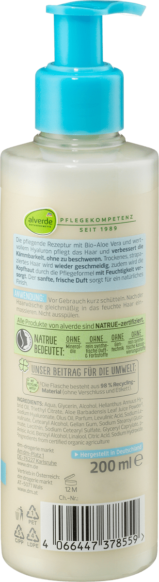 Haarmilch Feuchtigkeit Bio-Aloe Vera & Hyaluron, 200 ml