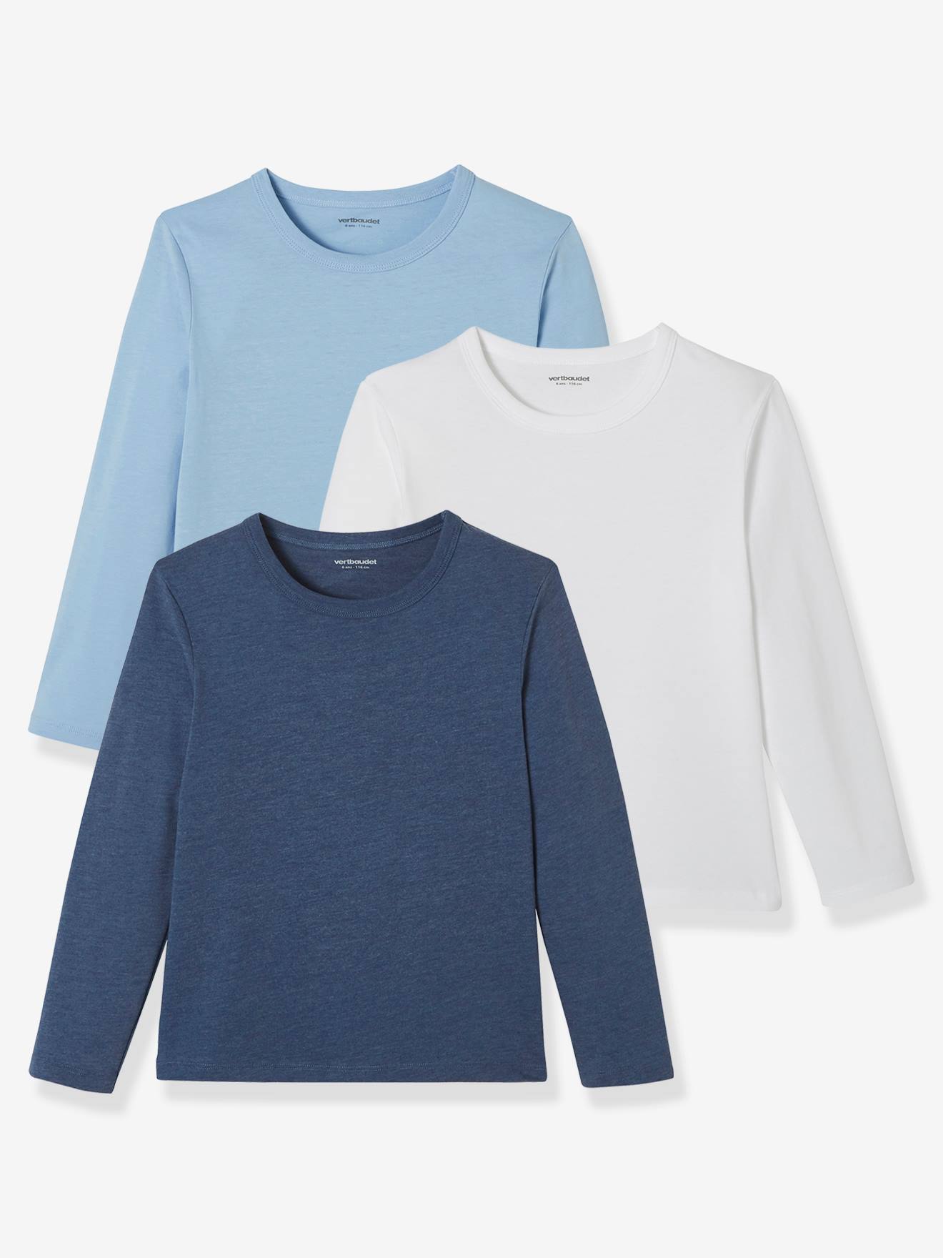 Lot de 3 T-shirts garçon manches longues BASICS lot camaieu blanc