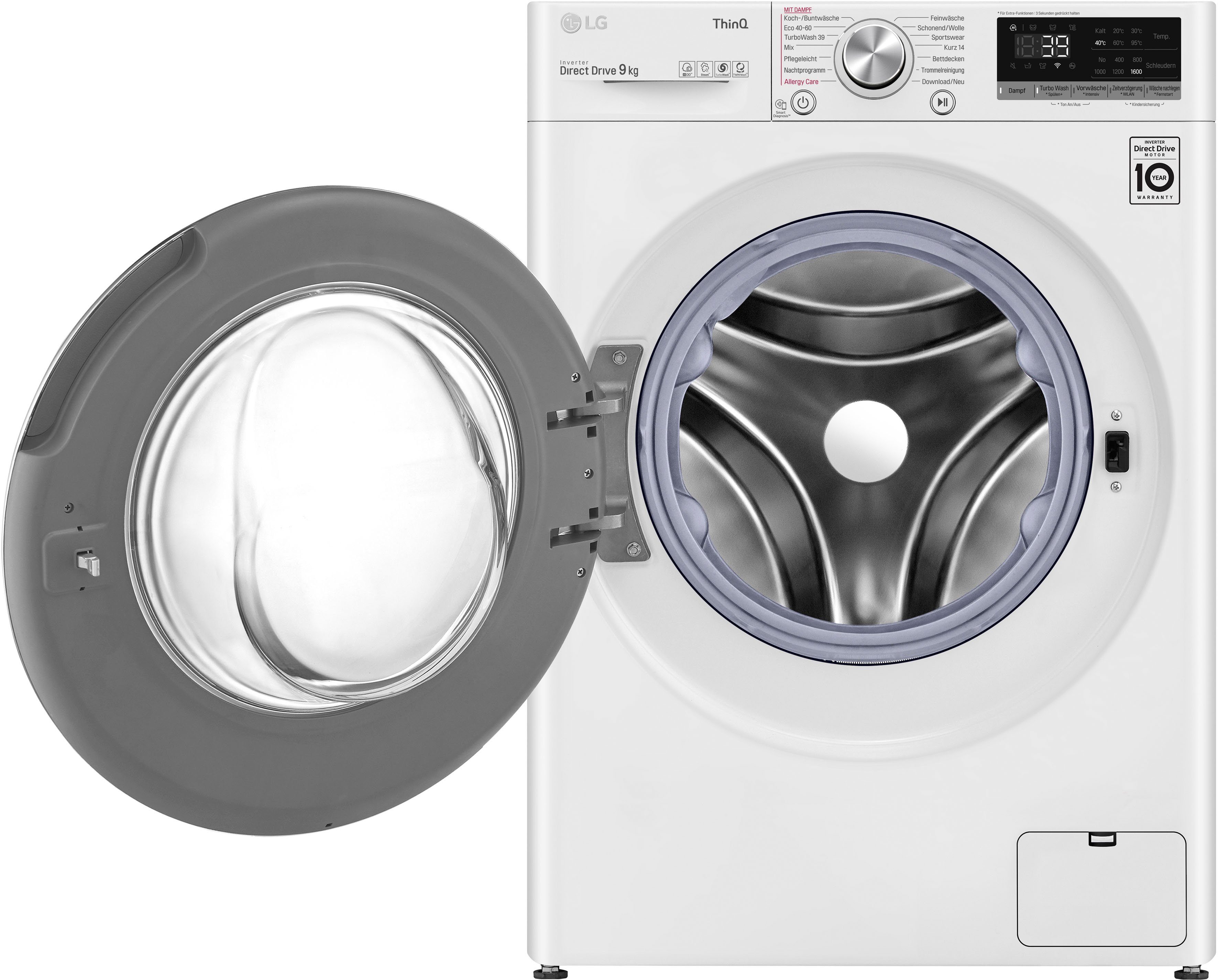 LG Waschmaschine F6WV709P1, 9 kg, 1600 U/min, TurboWash® - Waschen in nur 39 Minuten