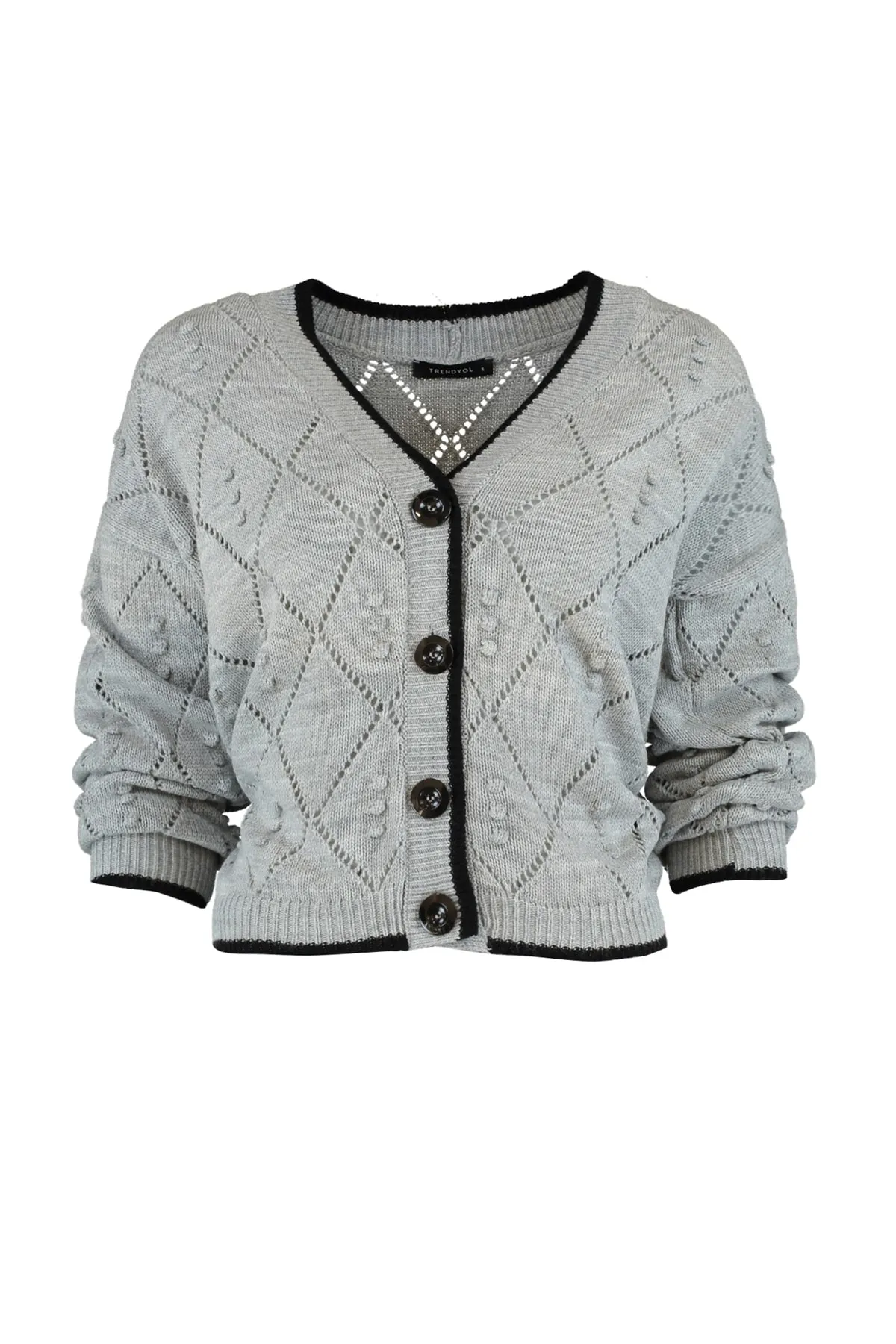 Trendyol Collection  Graue Strickjacke mit Lochmuster TWOAW22HI0290