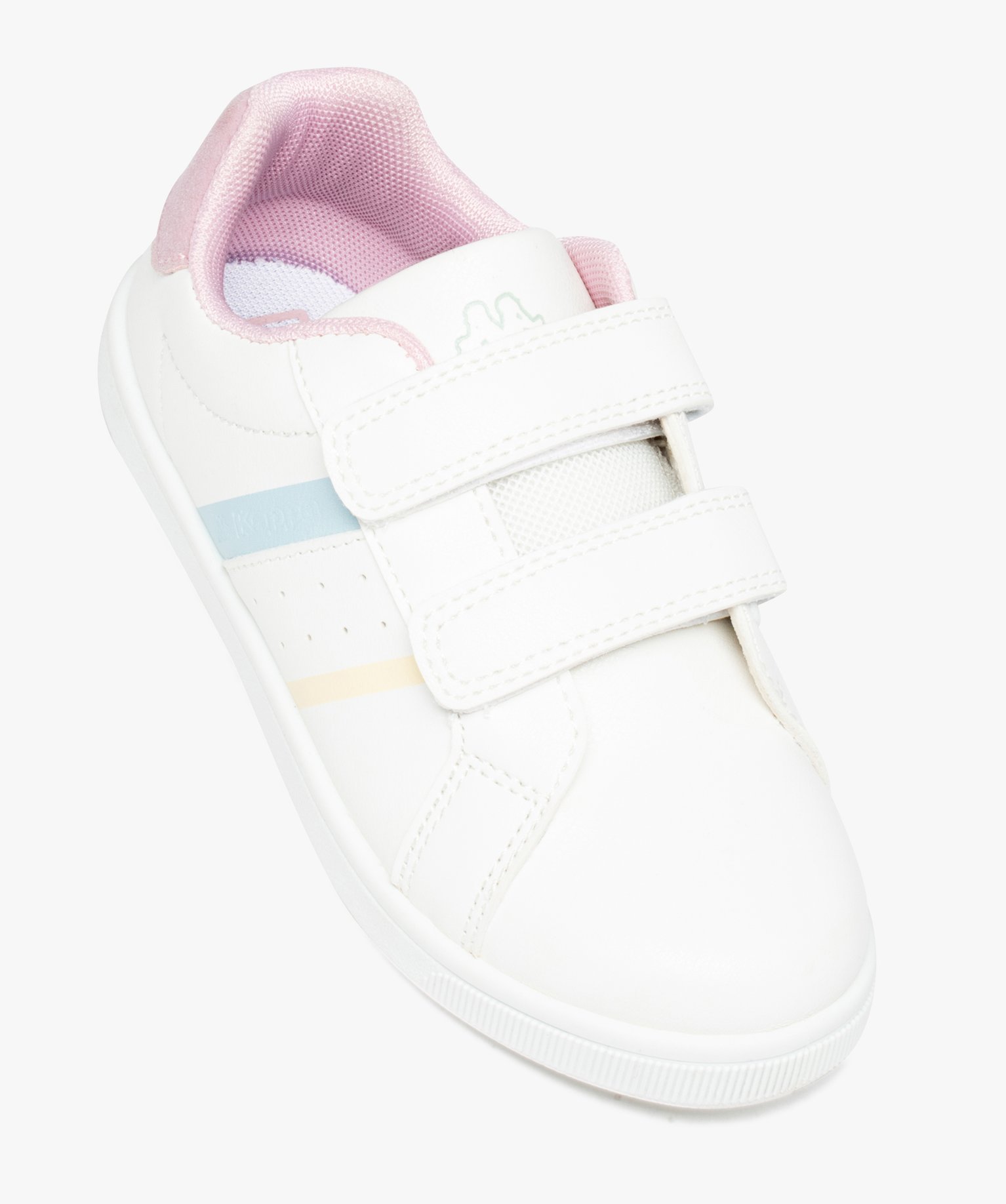 Baskets fille unies à bandes colorées et à scratch - Kappa blanc | GEMO