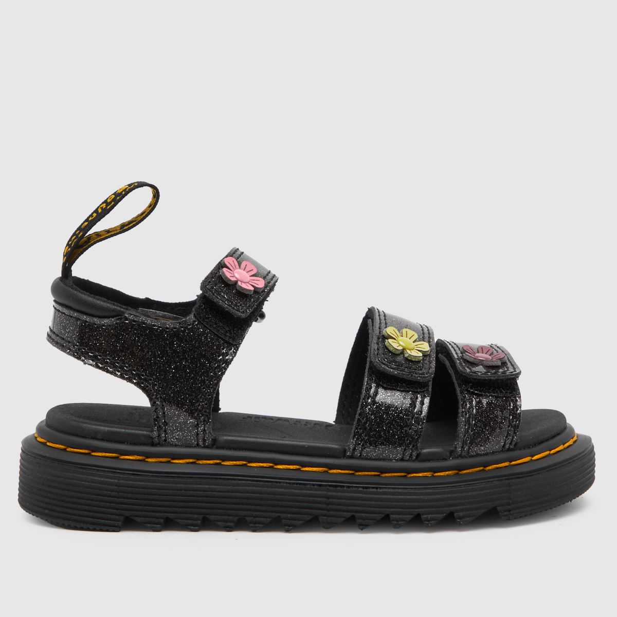 Dr Martens svarta Klaire Glitzy flickor Junior sandaler