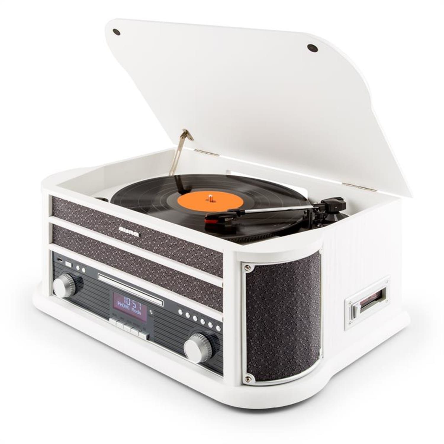 Auna Belle Epoque 1908 DAB Plattenspieler (Riemenantrieb, Schallplattenspieler Retro mit Lautsprecher Radio Vinyl Plattenspieler)
