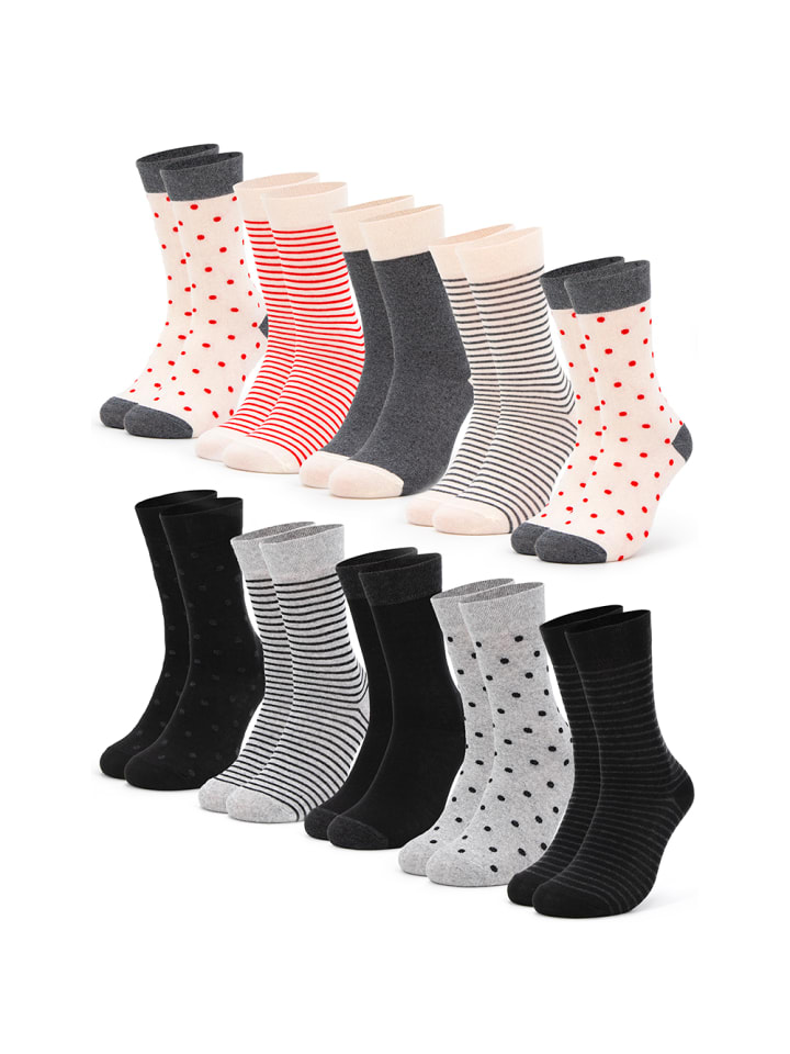Occulto 10er Pack Mustersocken Michaela in Schwarz-Rot günstig kaufen