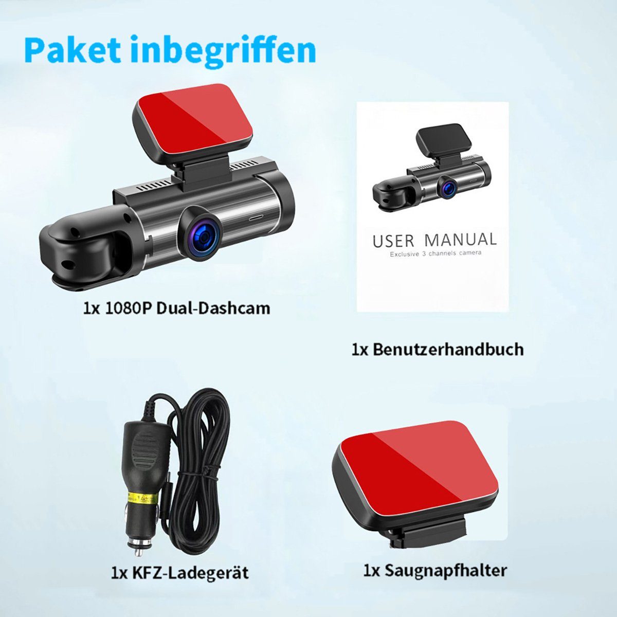 Yoyaxi Zweilinsen-Autokamera für 24-Stunden-Überwachung Dashcam (Nachtsicht, Bewegungserkennung, Parkmodus für Unfallaufzeichnungen)