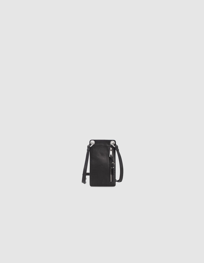 La pochette-téléphone 111 noire cuir Femme