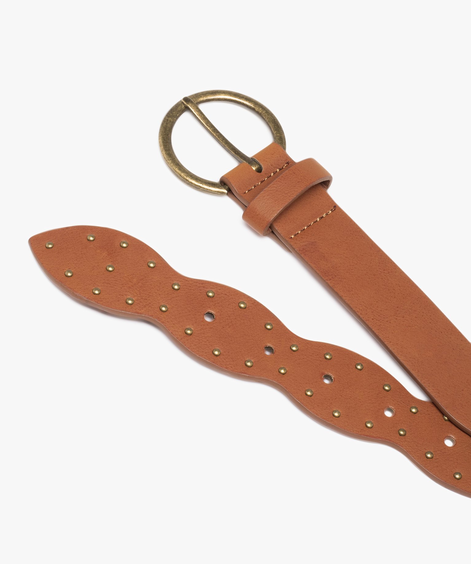 Ceinture à forme originale et clous dorés femme cognac | GEMO
