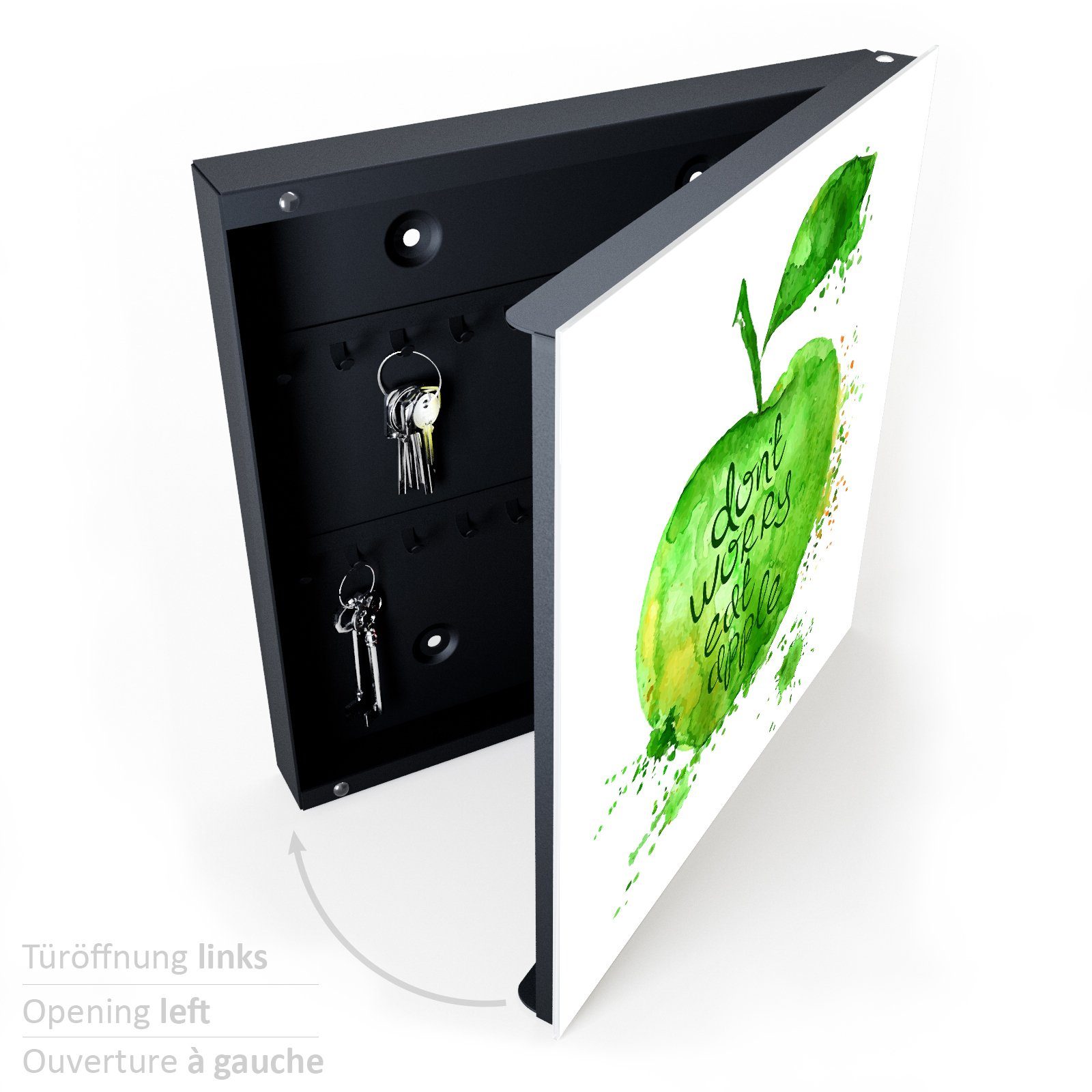 Primedeco Schlüsselkasten Magnetpinnwand mit Glasfront Text Design auf Apfel (1 St)