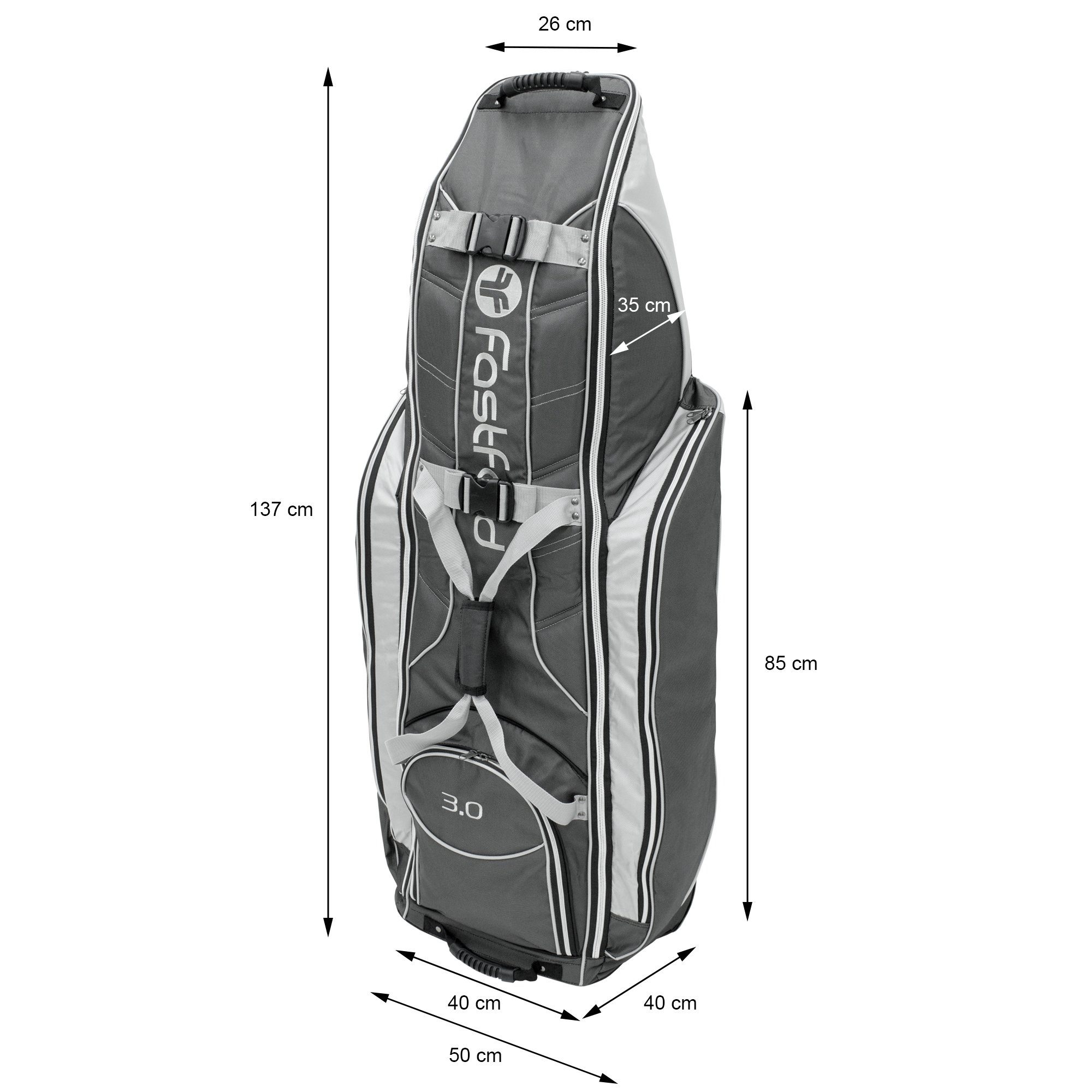 ECD Germany Golftrolley Reisetasche Cart Bag Golftasche Golfbag Standbag Golfreisebag Cartbag, Fast Fold Unisex 3.0 Schwarz/Silber Reißverschlusstaschen Tragegriffe