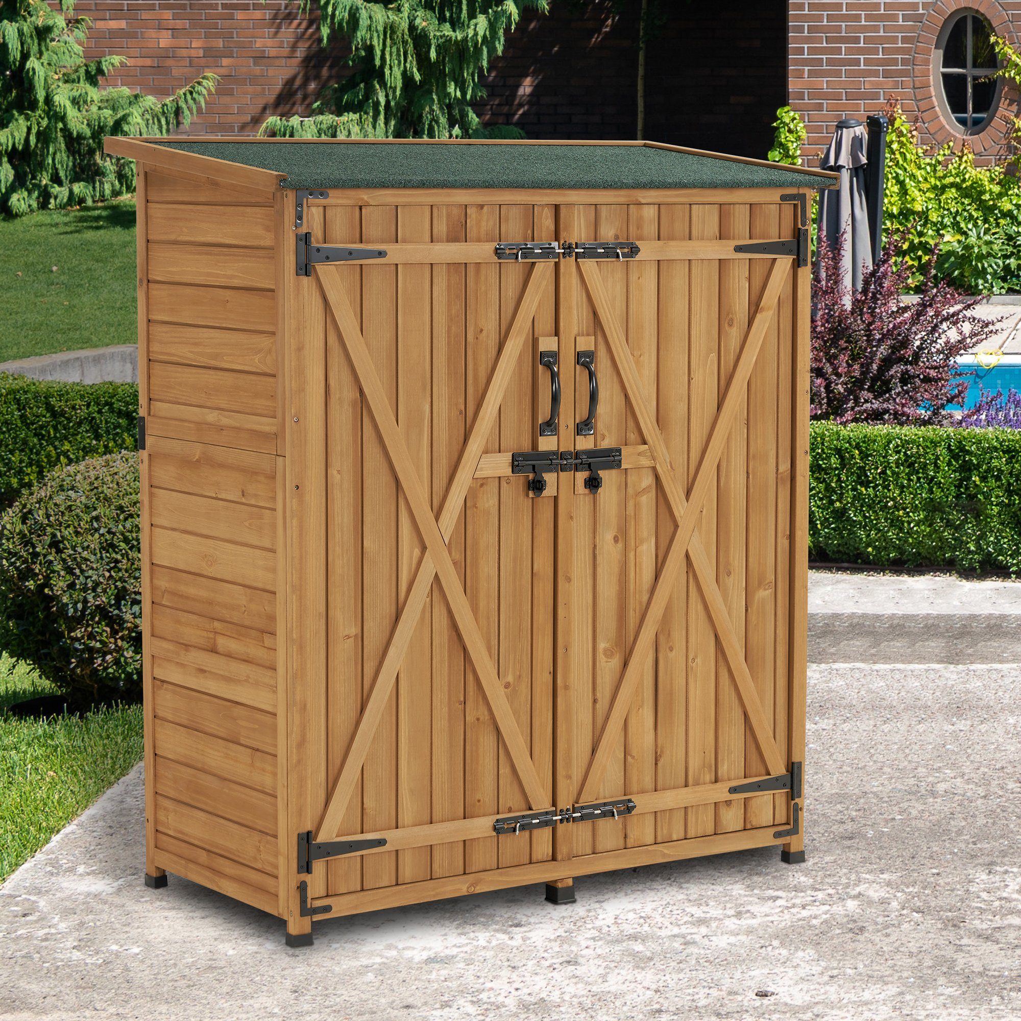 MCombo Gartenbox M MCombo Gartenschrank Gartenhaus 0707, Holz Wetterfest Klein Outdoor Außenbereich 122×60×137cm