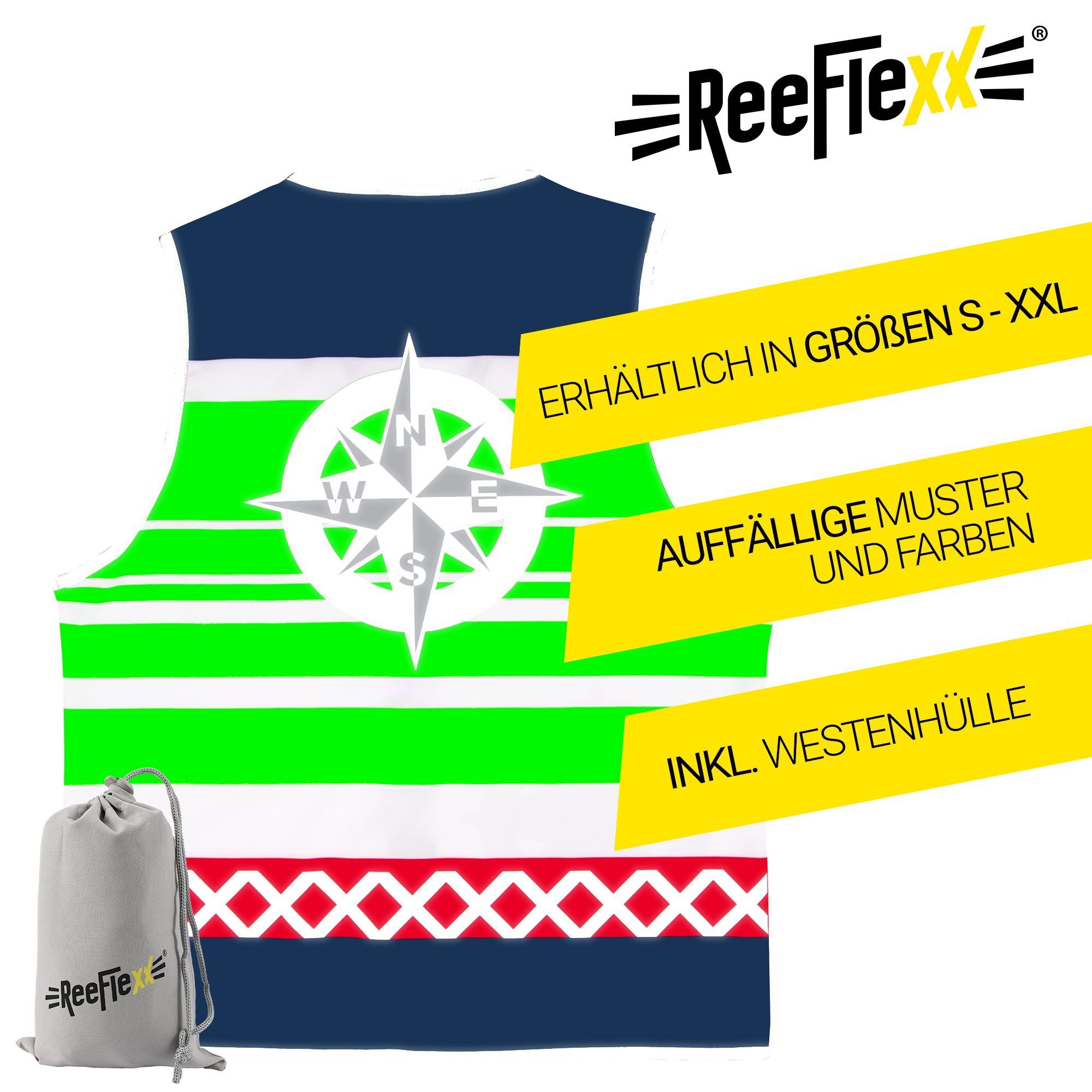 ReeFlexx Warnweste Green Nautic Compass - Herrenwarnweste
