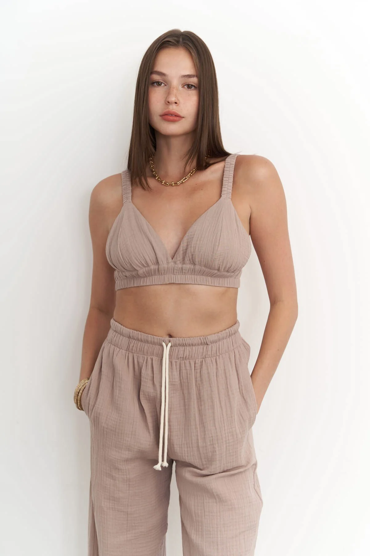 MAİ COLLECTİON  Bohemian Reyna Nerz Musselin Dreier Set