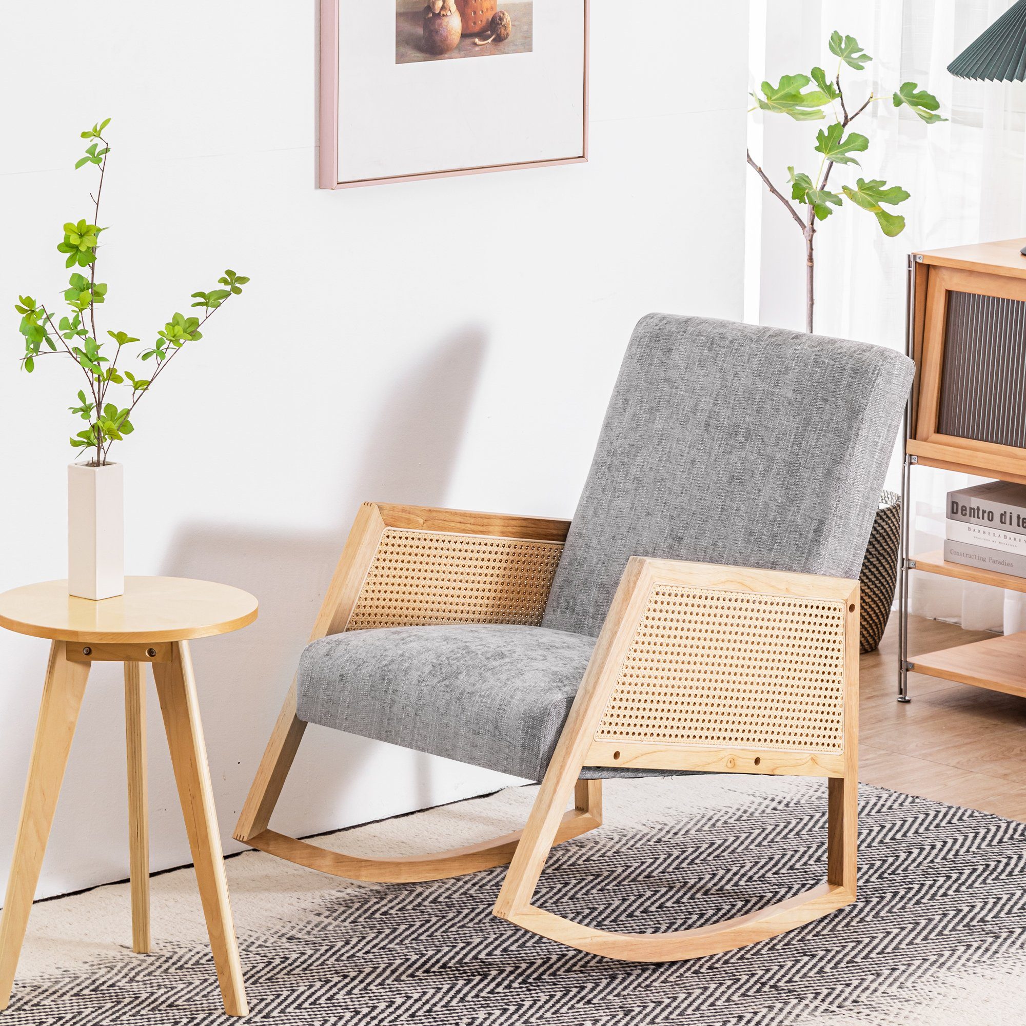 WISHDOR Schaukelstuhl Schaukelstuhl Kinderzimmer (Schaukelstuhl Kinderzimmer, Schaukelstuhl Akzentsessel für Wohnzimmer, 1 St), Rattanstühle Balkon Veranda Garten Hof Poolseite, hohe Rückenlehne