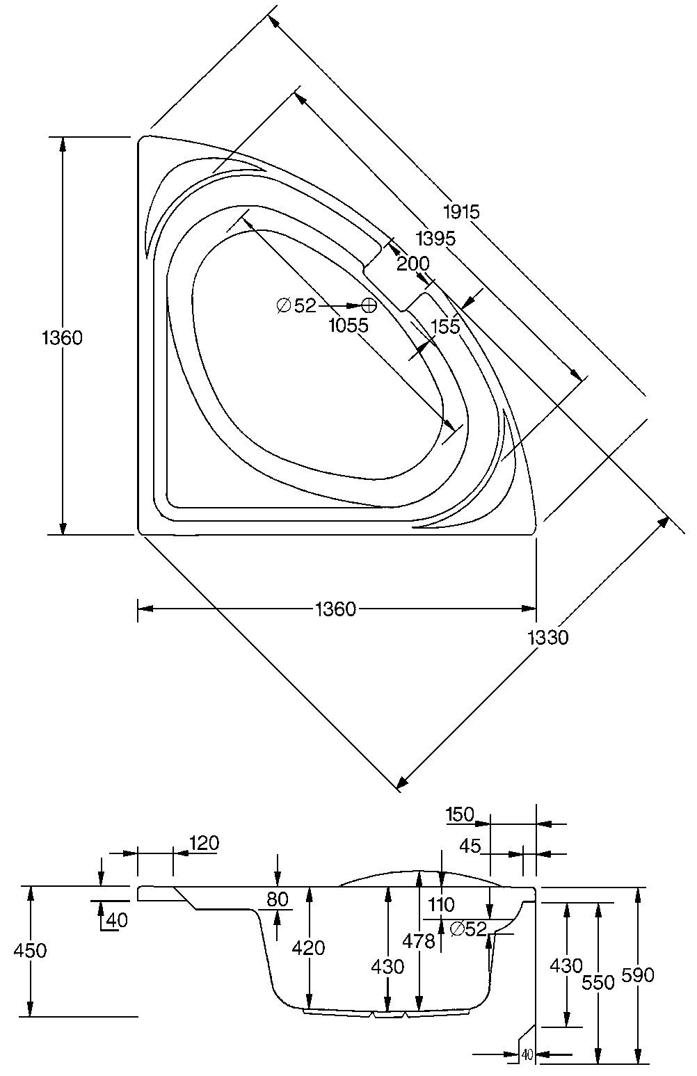 OTTOFOND Whirlpool-Badewanne Laguna, (Komplett-Set, 1-tlg), Typ 1, chrom